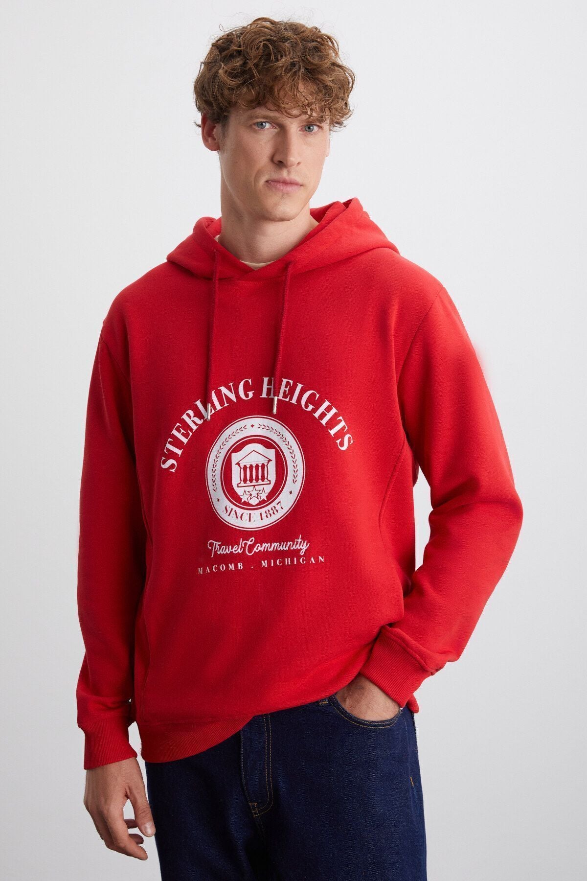 Tammy Men's Softening Içi Polar Printed 3 IP hooded regular Red Sweatshirt