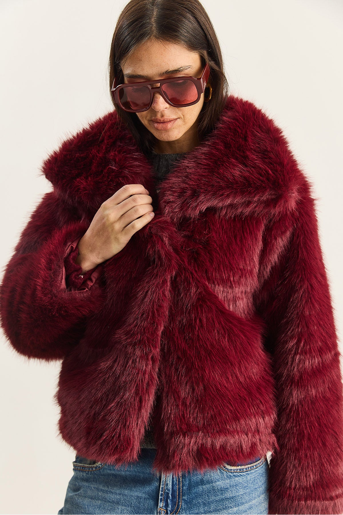 Women's Collared Lined Premium Fur Coat MBMS037 60501037