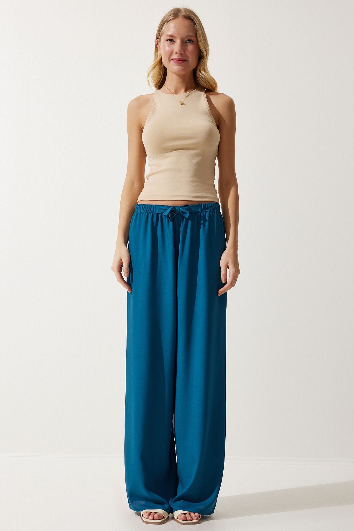 Female turquoise cottage viscose palazzo pants EN00610