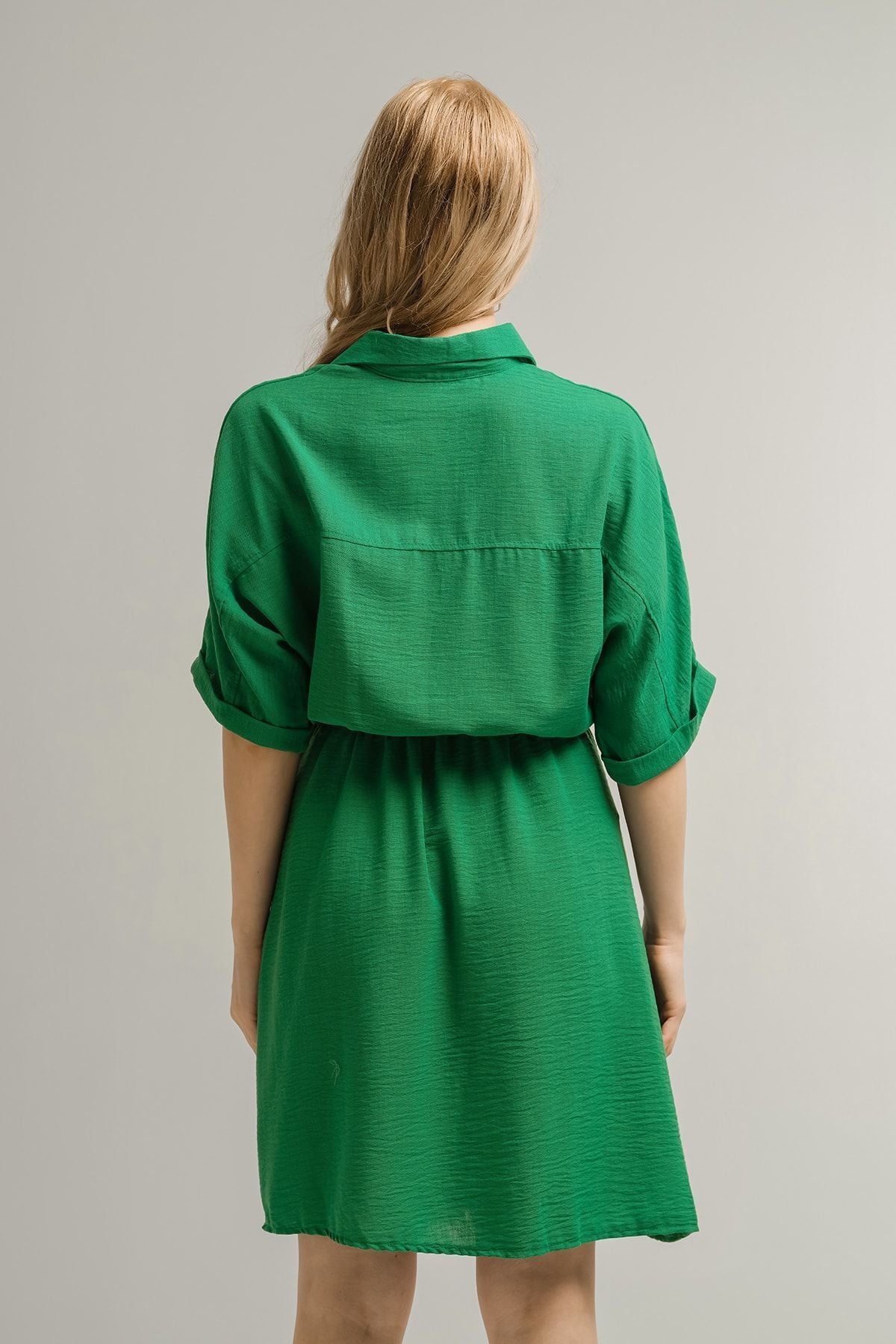 Female Green Bat Arm Pocket Waist Waist Dress ARM-23Y001076