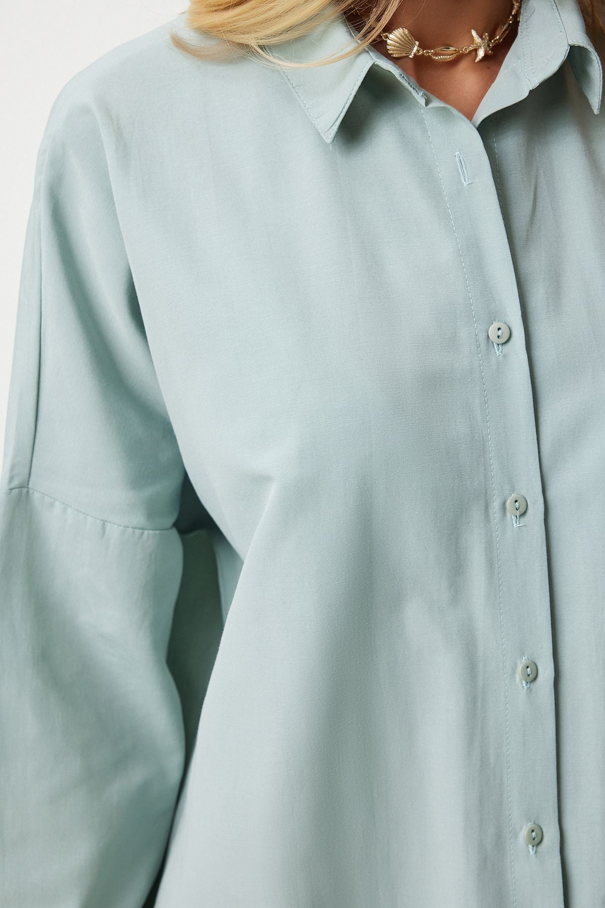 Women's Cagla Green Oversize Long Basic Shirt MX00167