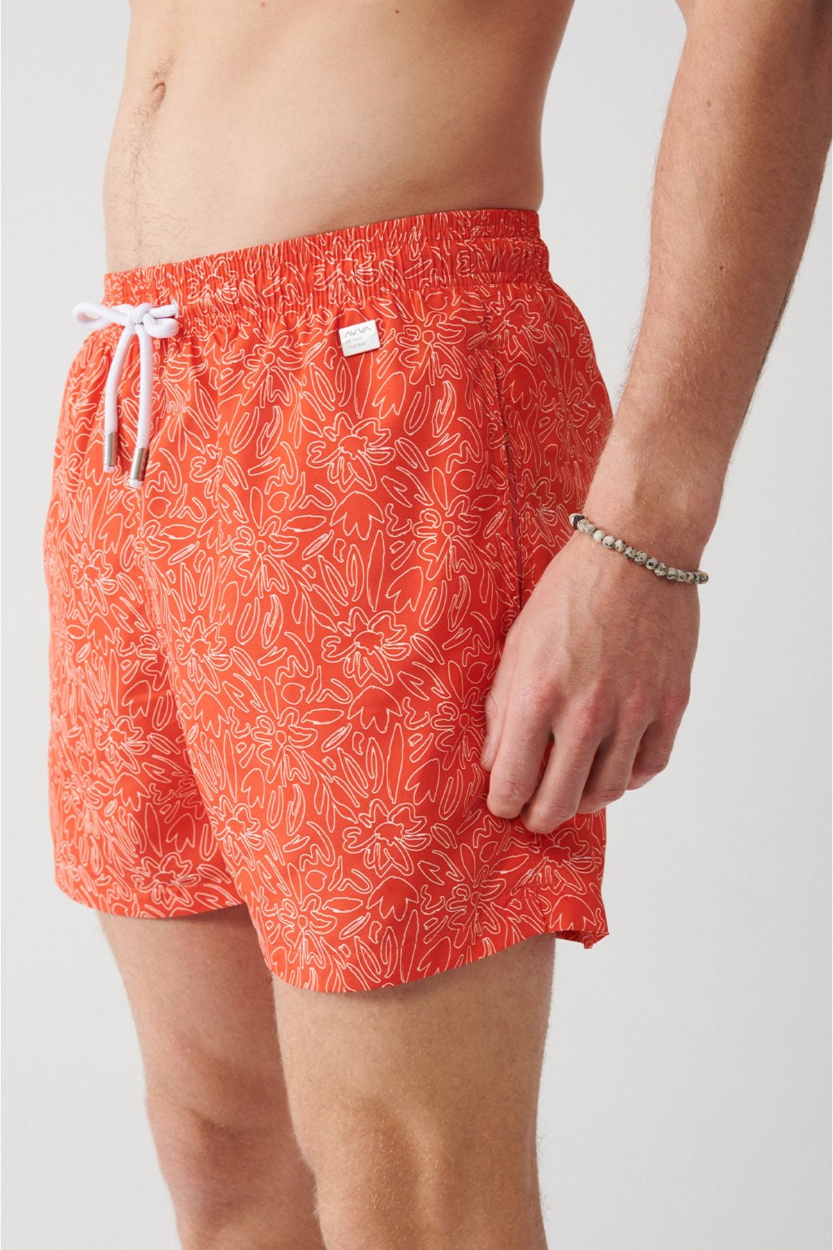 Orange fast -drying Flower Printed Standard Special Boxed Comfort Fit Mayo Sea Short