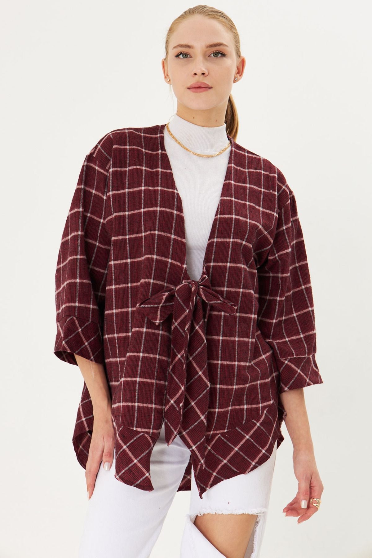 Woman Bordeaux Finding Eco Kimono Shirt ARM-25K001017