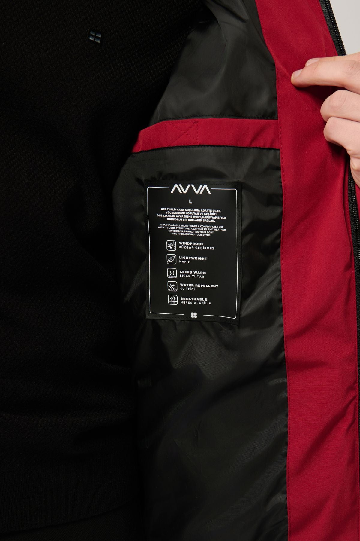 Men's red upright collar water repulsion windproof light swelling coat E006036
