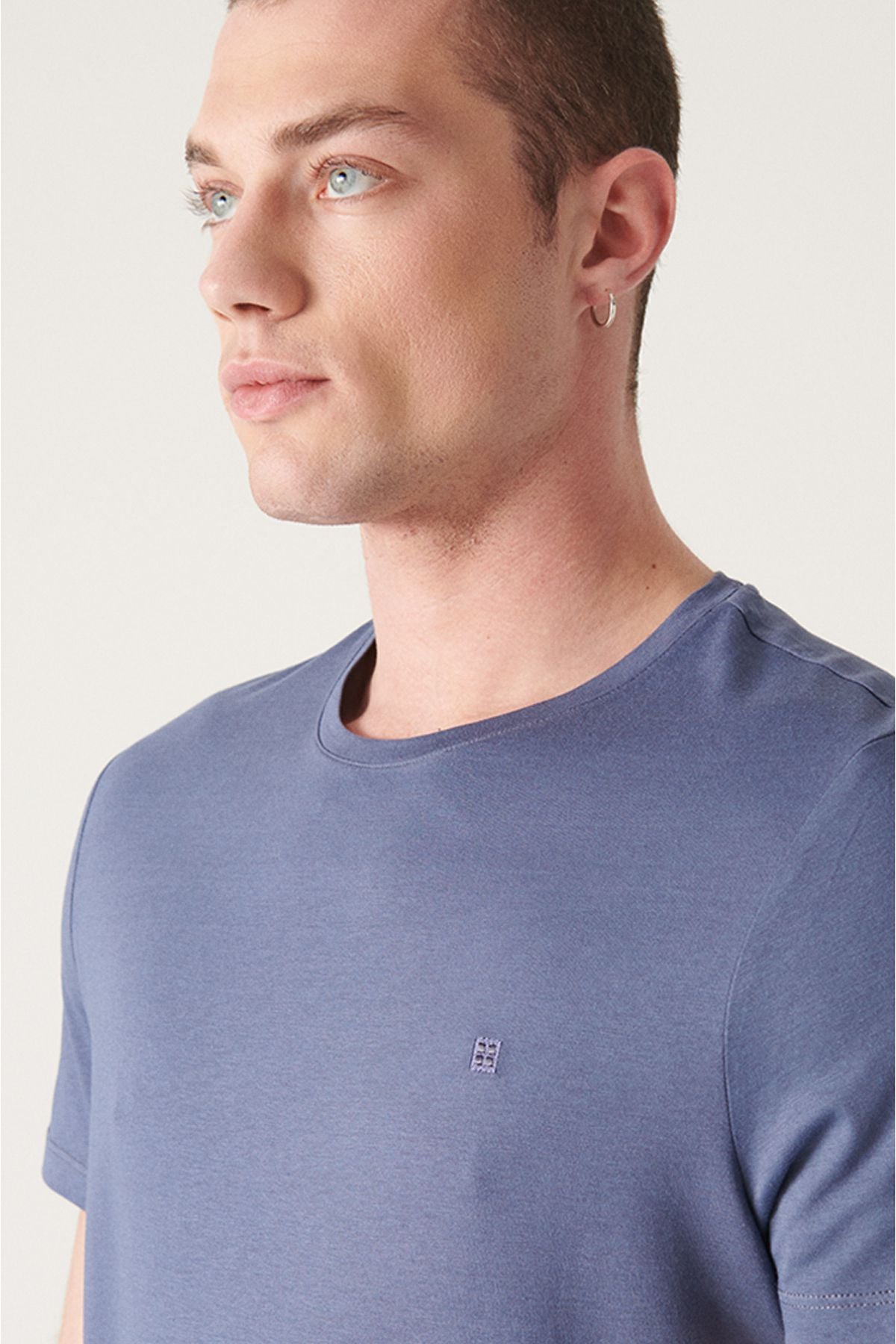 Men's Indigo Ultrasoft Bicycle Collar Flat Modal T-Shirt B001171