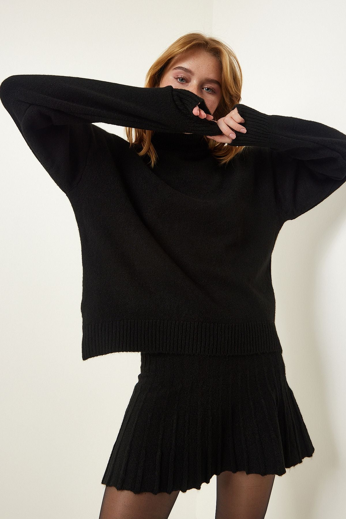 Female Black Fisherman Yaka Sweater Skirt Triko Team YY00195