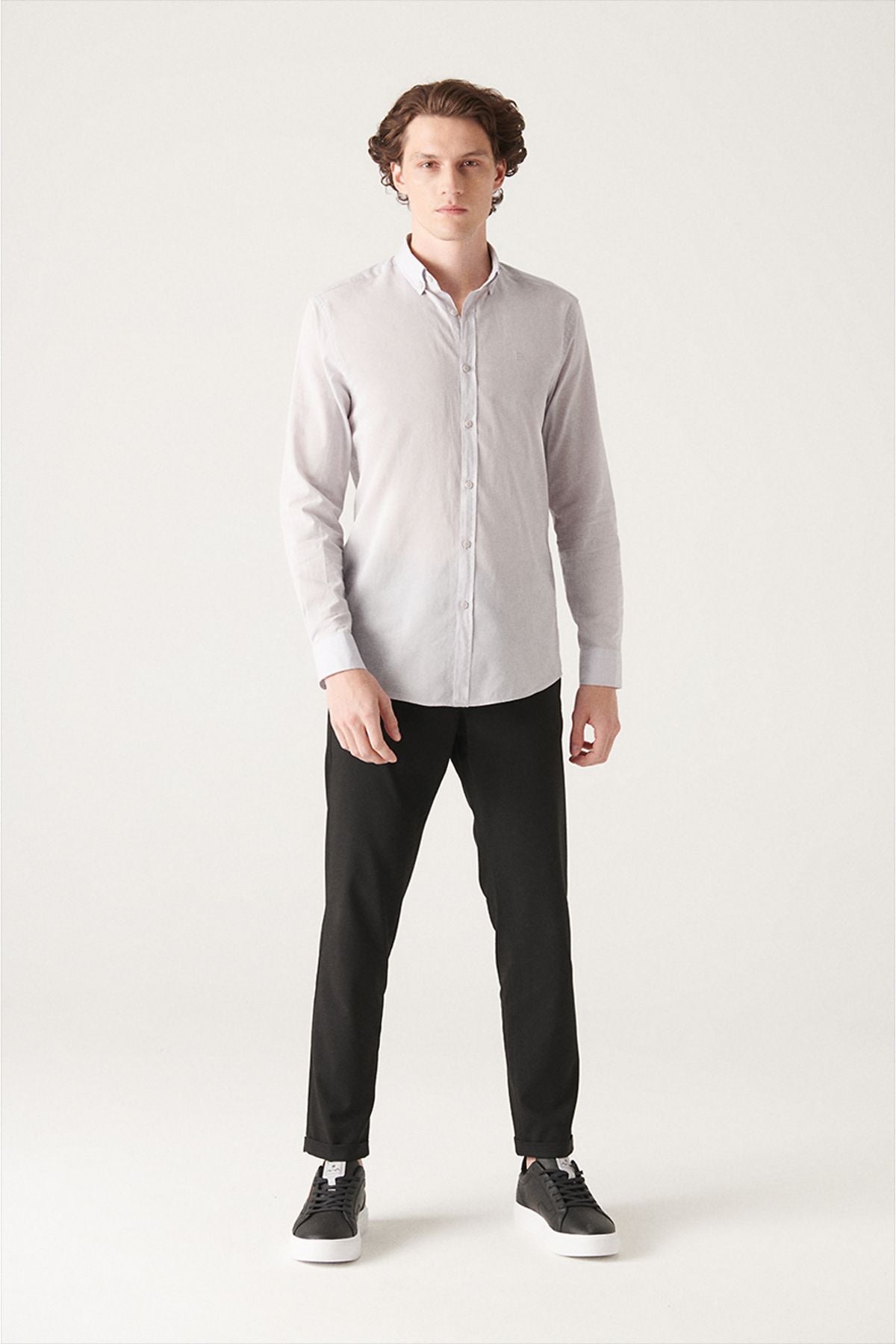 Male Light Gray 100 %Cotton Futter Soft Key buttoned Neck Shirt E002206