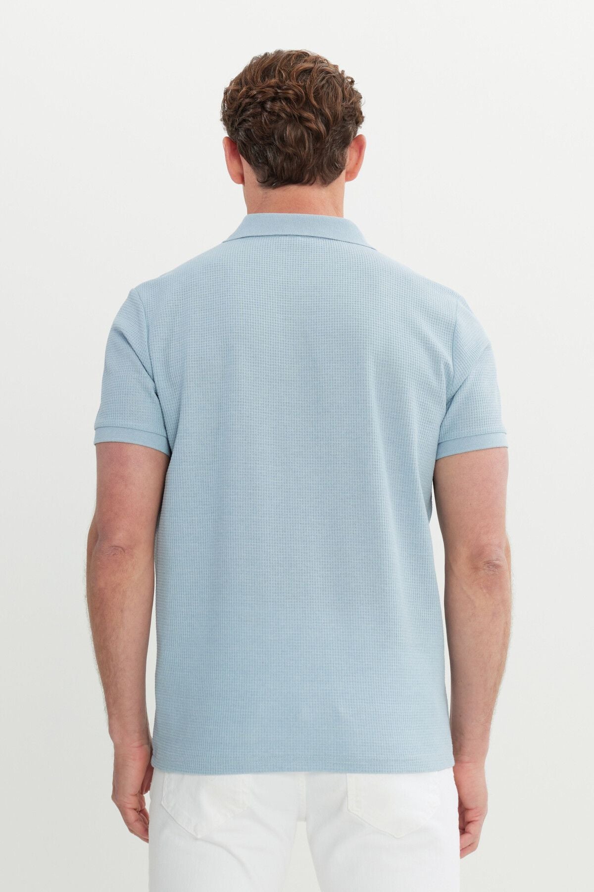 Men's Light Blue Cotton Standard Fit Normal Cut Patterned Polo Yaka T -shirt