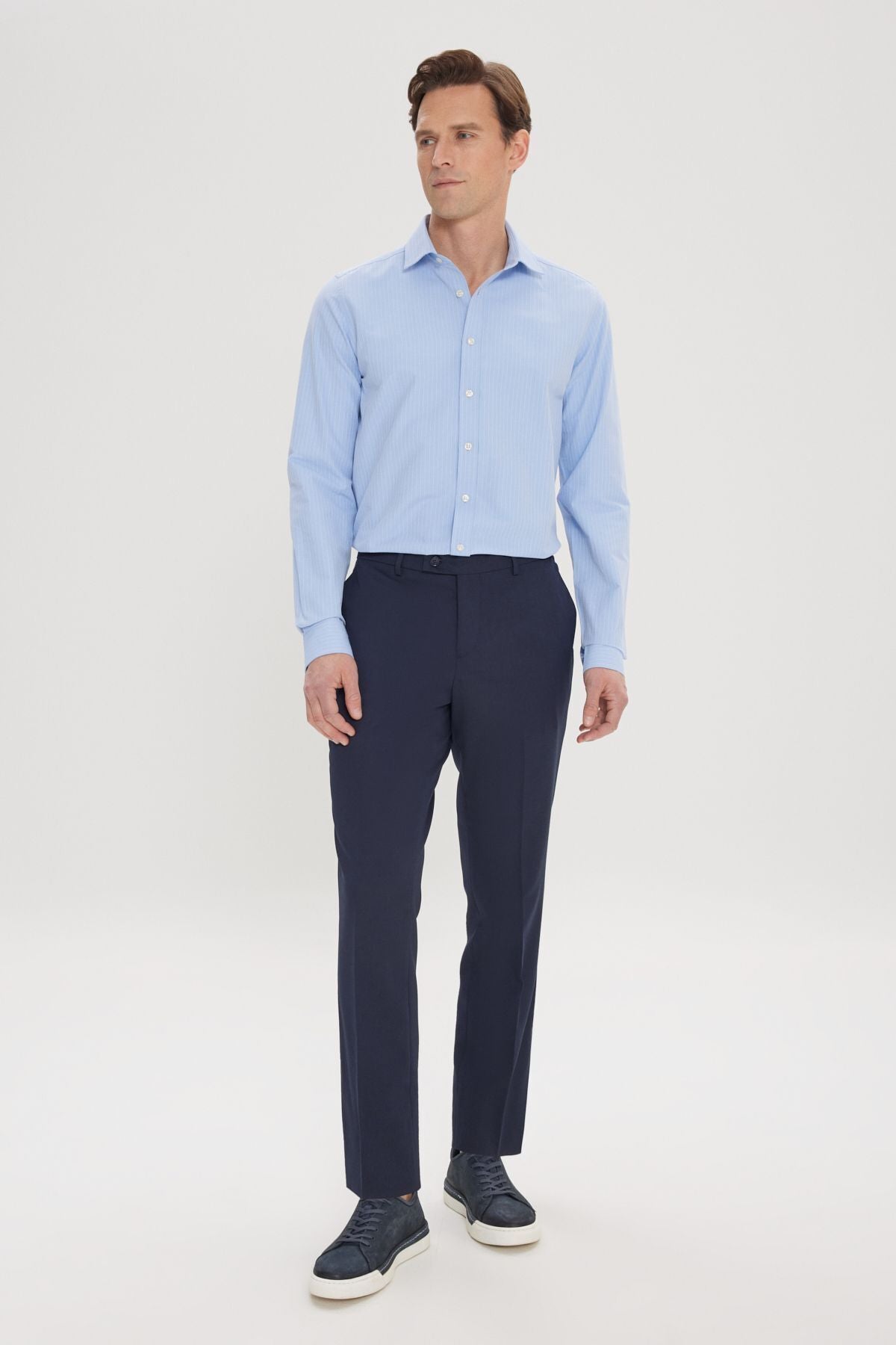 Men's Navy Blue Regular Fit Normal Cutting Side Pocket Flexible Classic Pants
