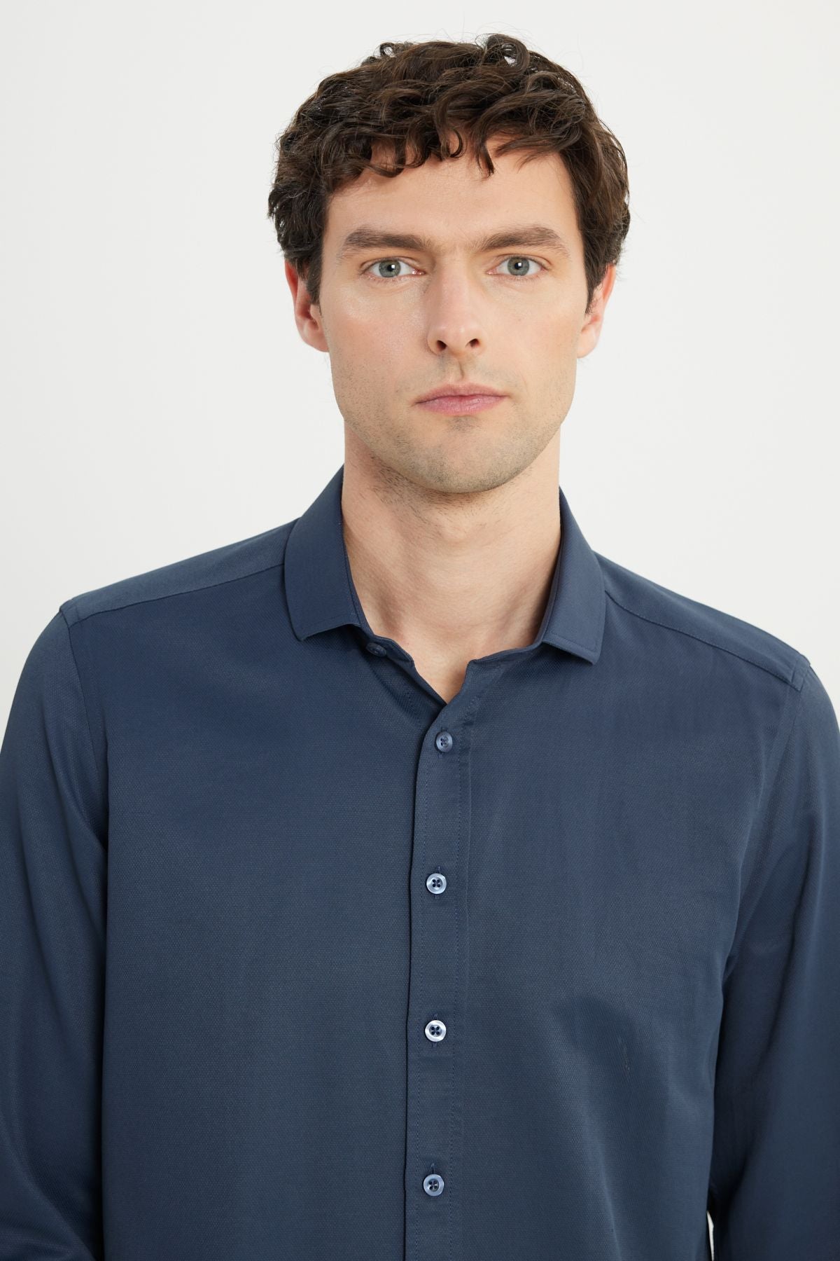 Men's navy blue easy to ironing slim fit narrow cut italy