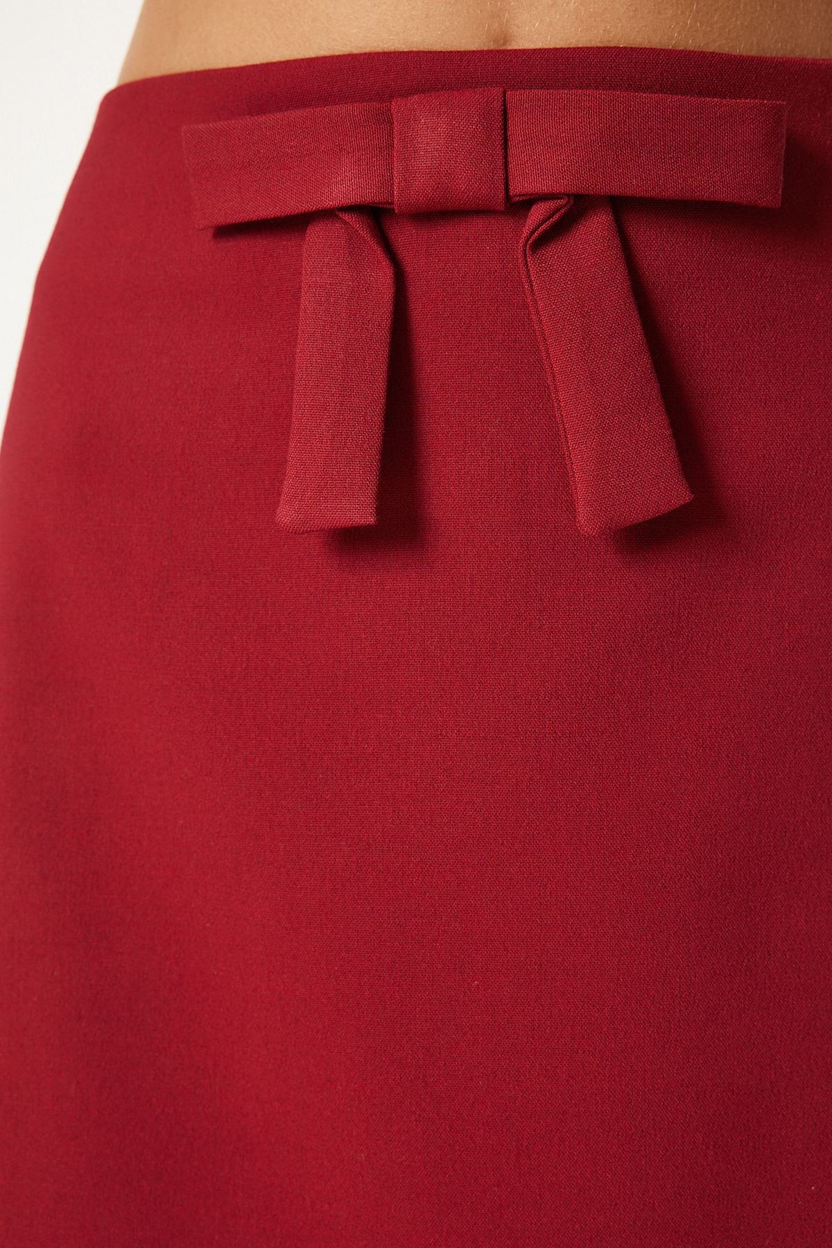 Female Bordeaux Bow Detailed Mini Woven Skirt UL00043