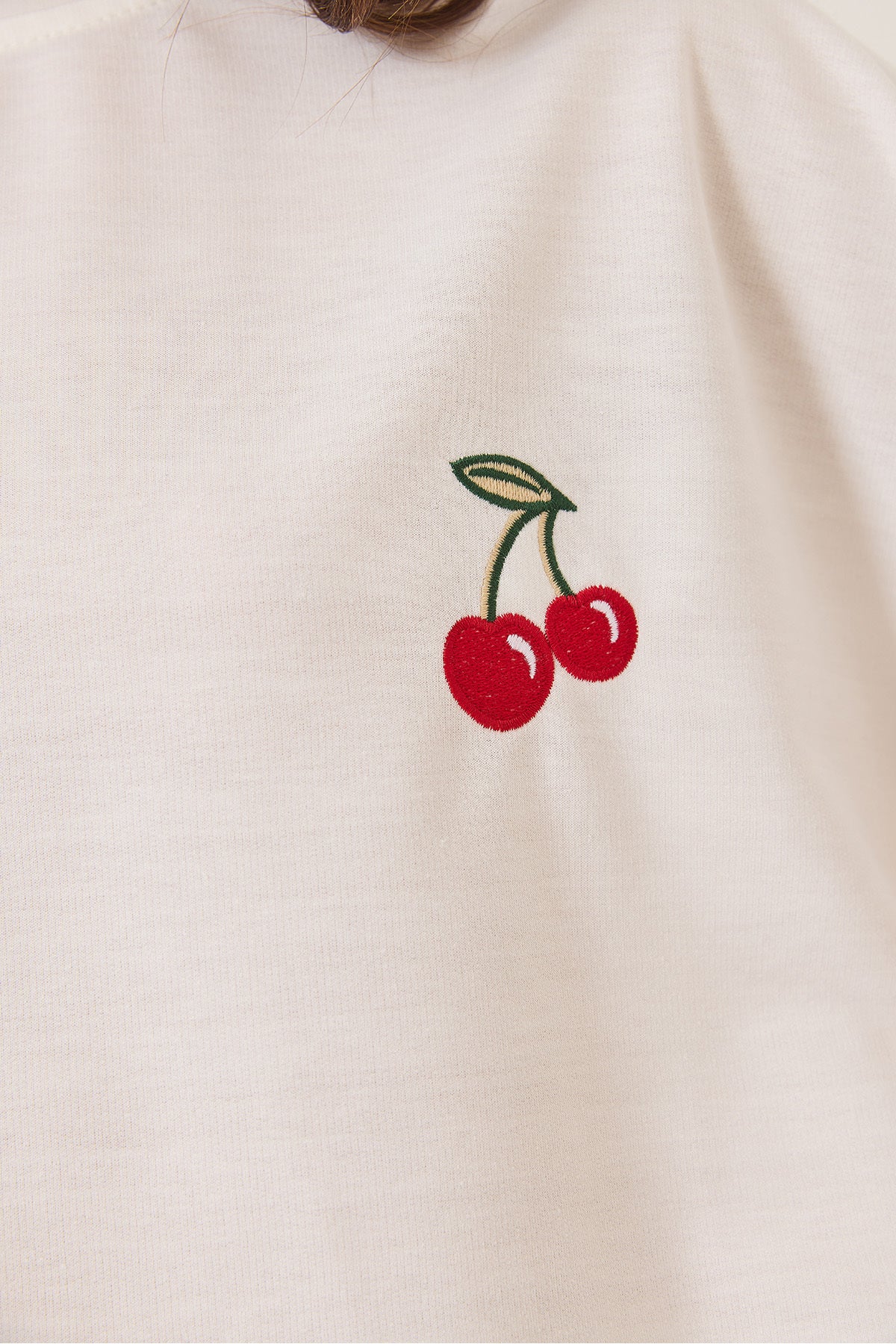 Women's Cherry Embroidery Embroidered Crew Neck Short Sleeve Oversize T-Shirt 4011 60283152