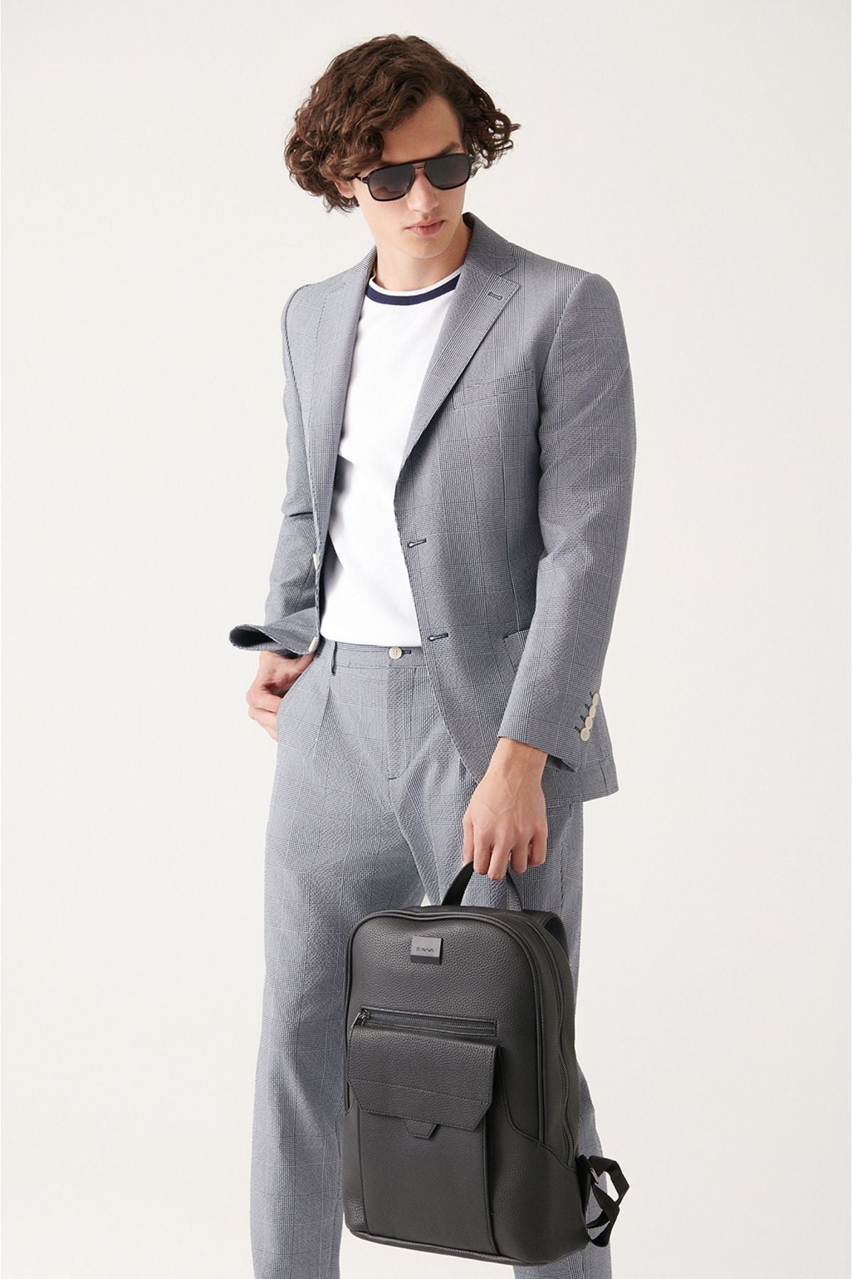 Men's Navy Blue Plaid Waiting Double Slit Jacket A31y4015