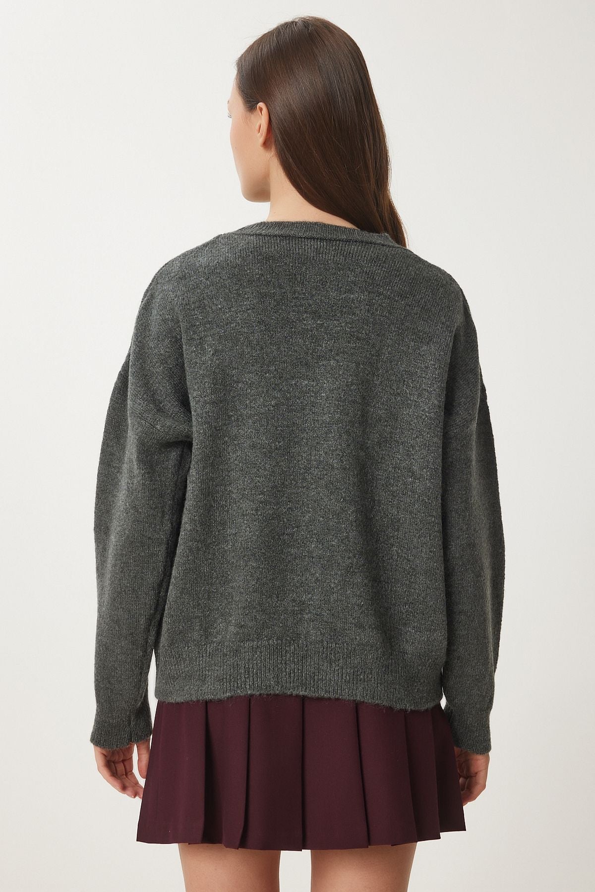 Women's Gray Bicycle collar Oversize knitwear sweater BV00085