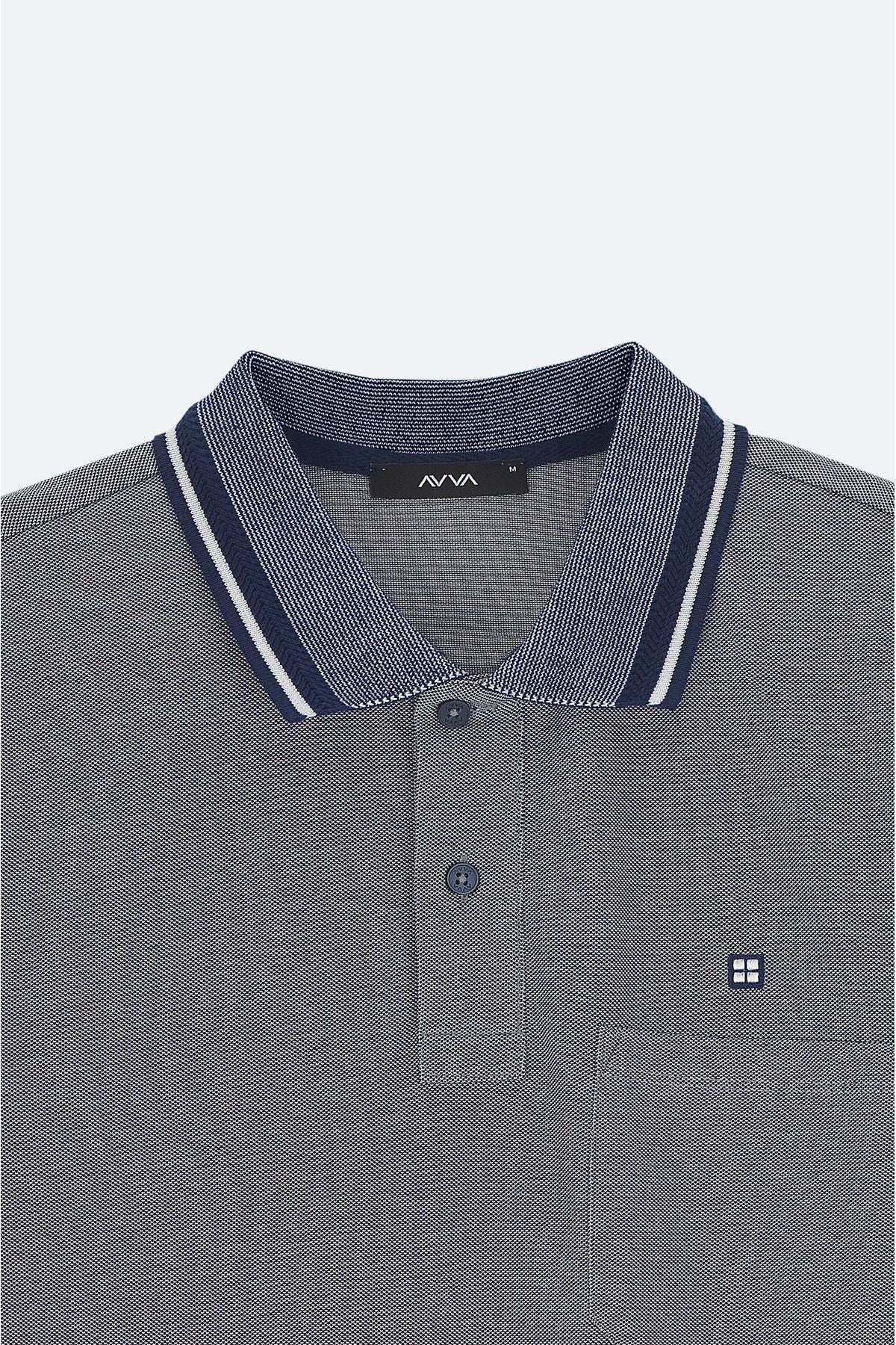 Men's Navy Blind Curlled Neck Pocket 2 Button Polo Yaka T-Shirt E001031
