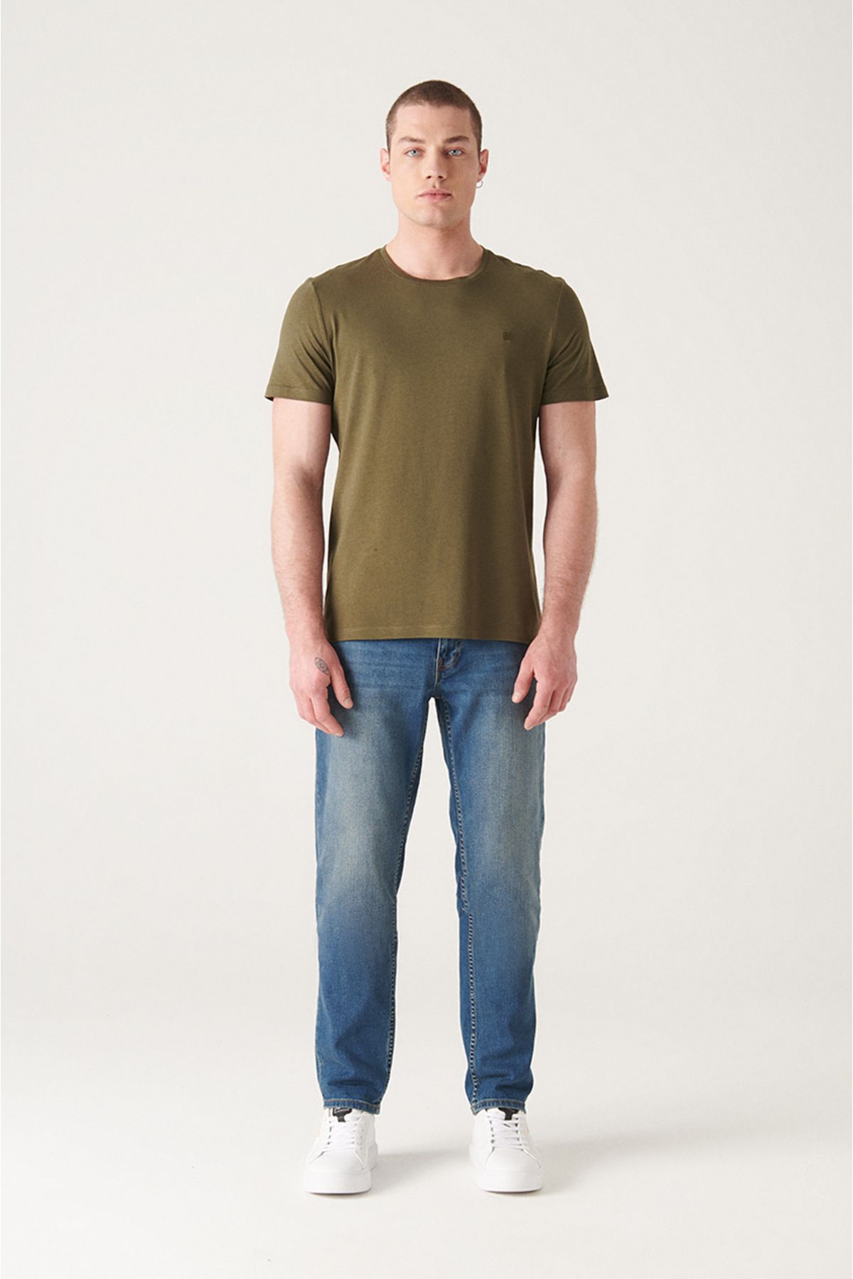 Men's Khaki Ultrasoft Bicycle Cotton Cotton Basic T-Shirt E001171
