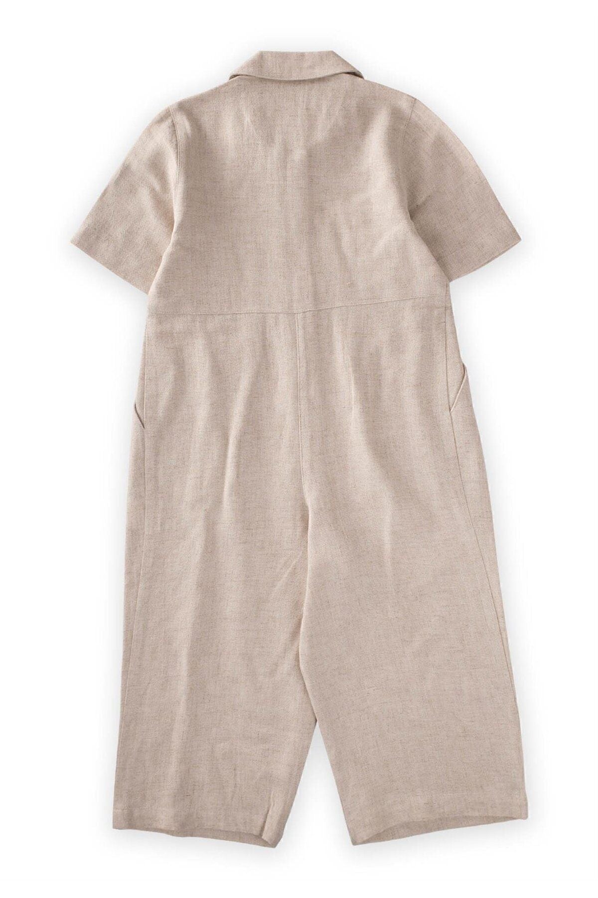 Waist pleated linen overalls 2-7 years Naturel