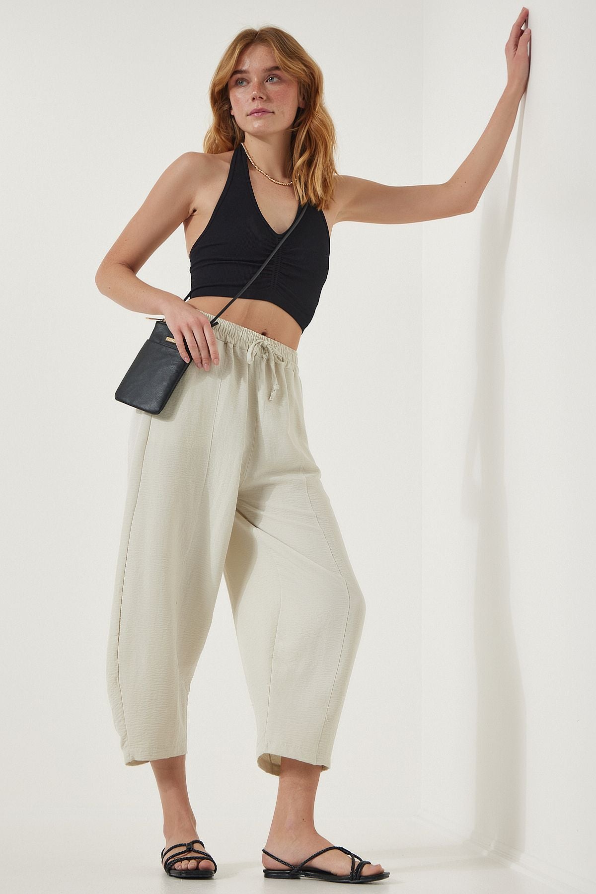 Female Light Cream Pocket Linen Viscose Shalwar Pants CV00001