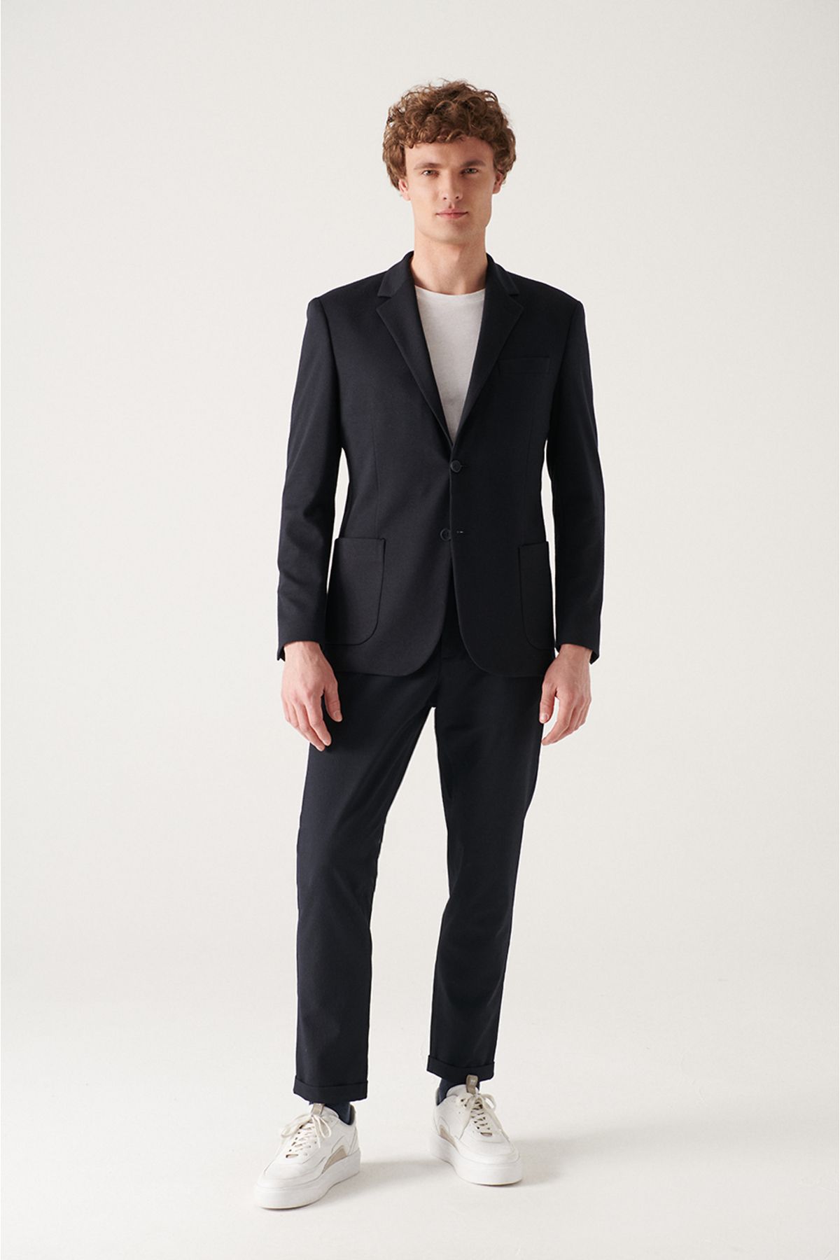 Men's Navy Blue Knitting Flexible Lined Jacket E004001