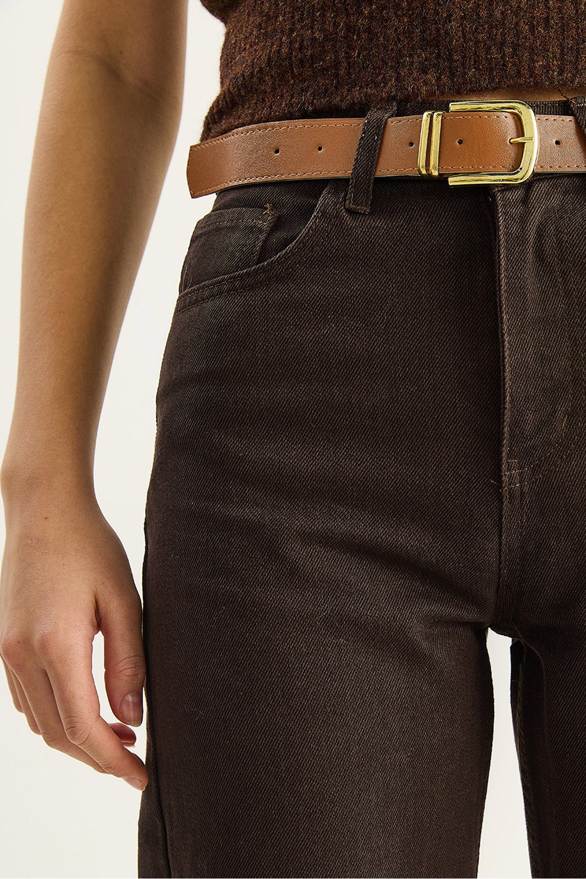 Women's Belted High Waist Straight Fit Denim Trousers 5220 60283744