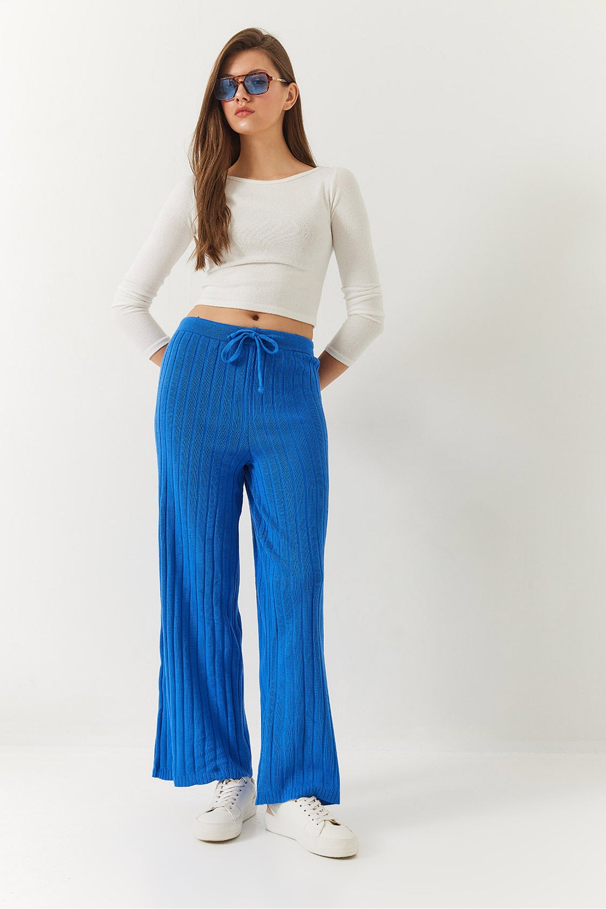 Women's Elastic Waist Ribbed Palazzo Trousers 20223118