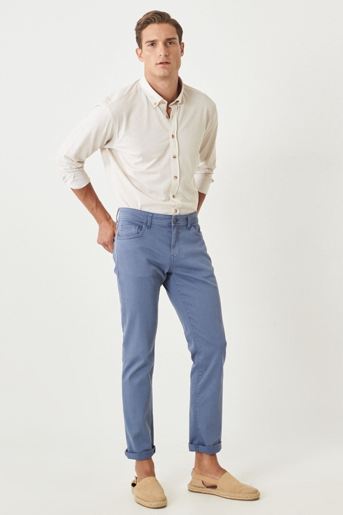 Men's Indigo 360 degrees stretching in all directions slim fit narrow cut cotton cotton pants