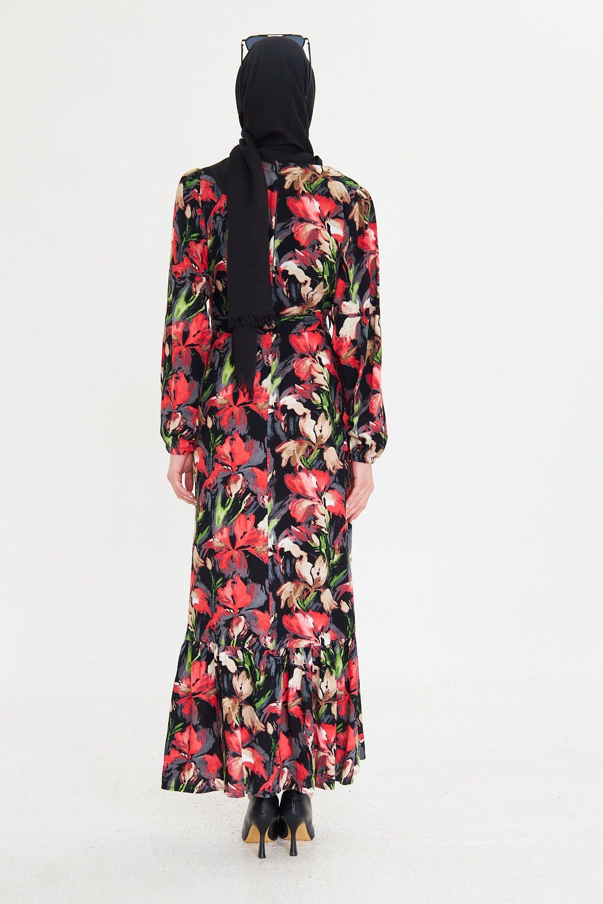 Female Mercan Zero Near Back Zipper Skirt Long Hijab Dress with Ruffle Born Arm-25k001101