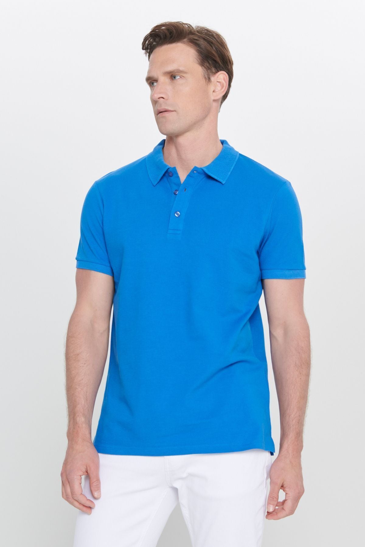 Male Royal Blue 100 %Cotton Curiated Pike Polo Slim Slim Fit Narrow Cut T -shirt