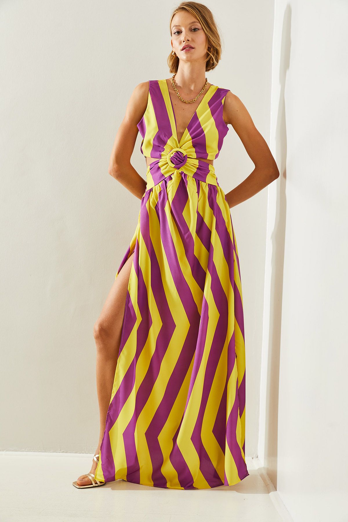Female Back Décollette -Cutting Connected Slip Detailed Dress 22217 60251496