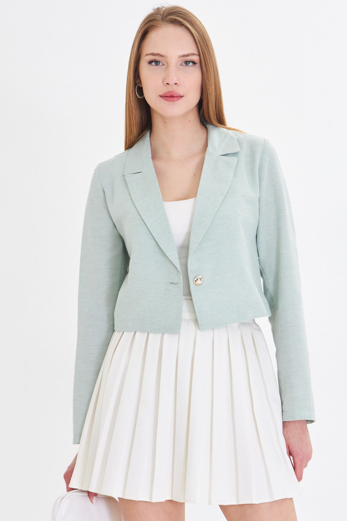 Female Mint Single button Crop jacket ARM-23Y001064