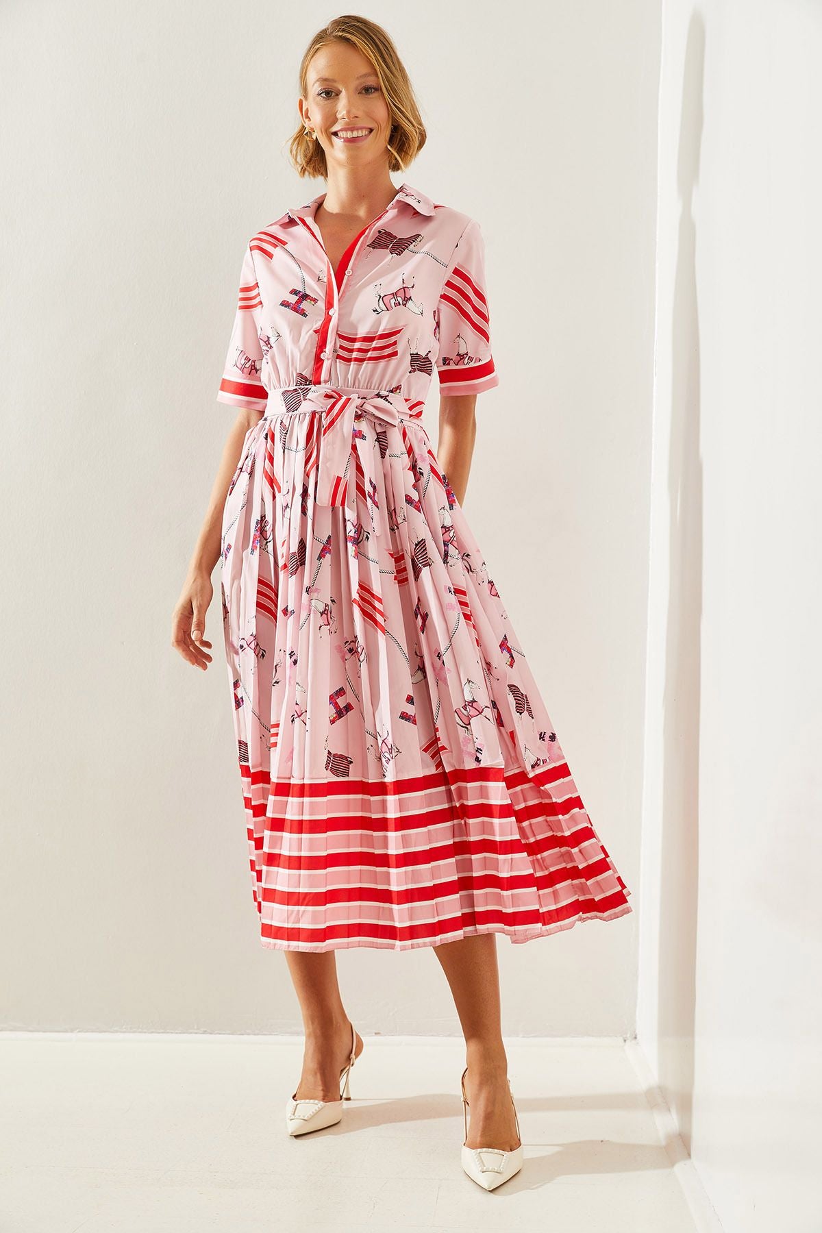 Female Rider Patterned Patterned Pattern Shirt collar Short Sleeve Arched Dress 22157 60251602