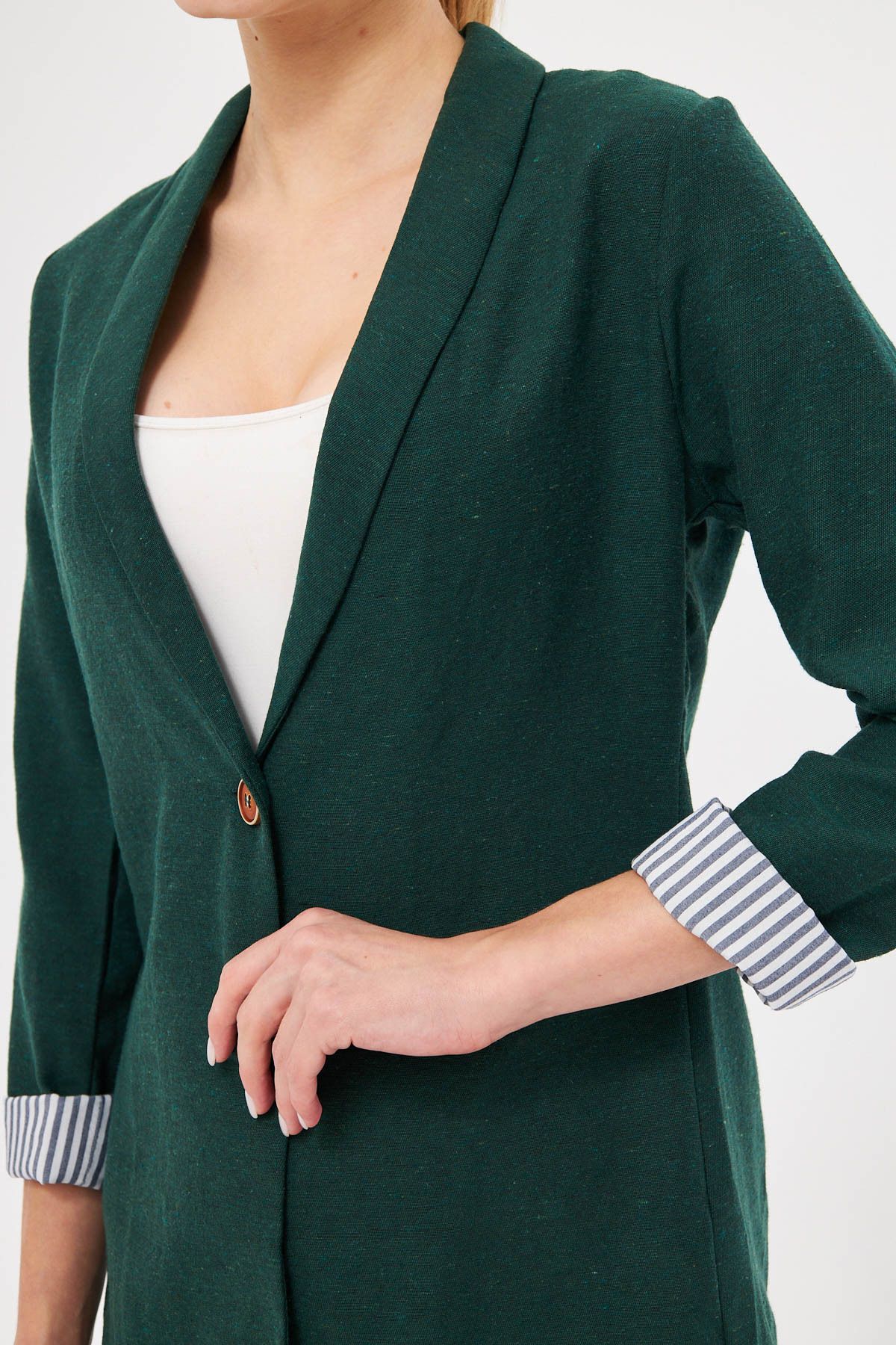 Female Emerald Sleeve Striped Single button Jacket ARM-22K001122