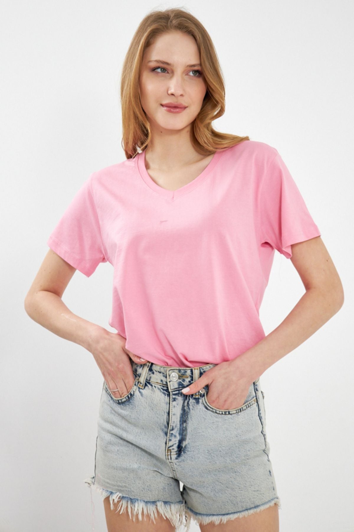 WOMEN Pink V-Yaka T-Shirt Arm-23y024002