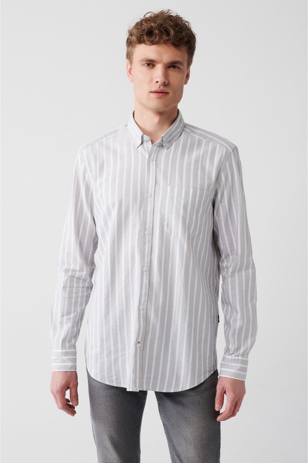 Men's Gray 100 %Cotton Oxford striped shirt A31y2055