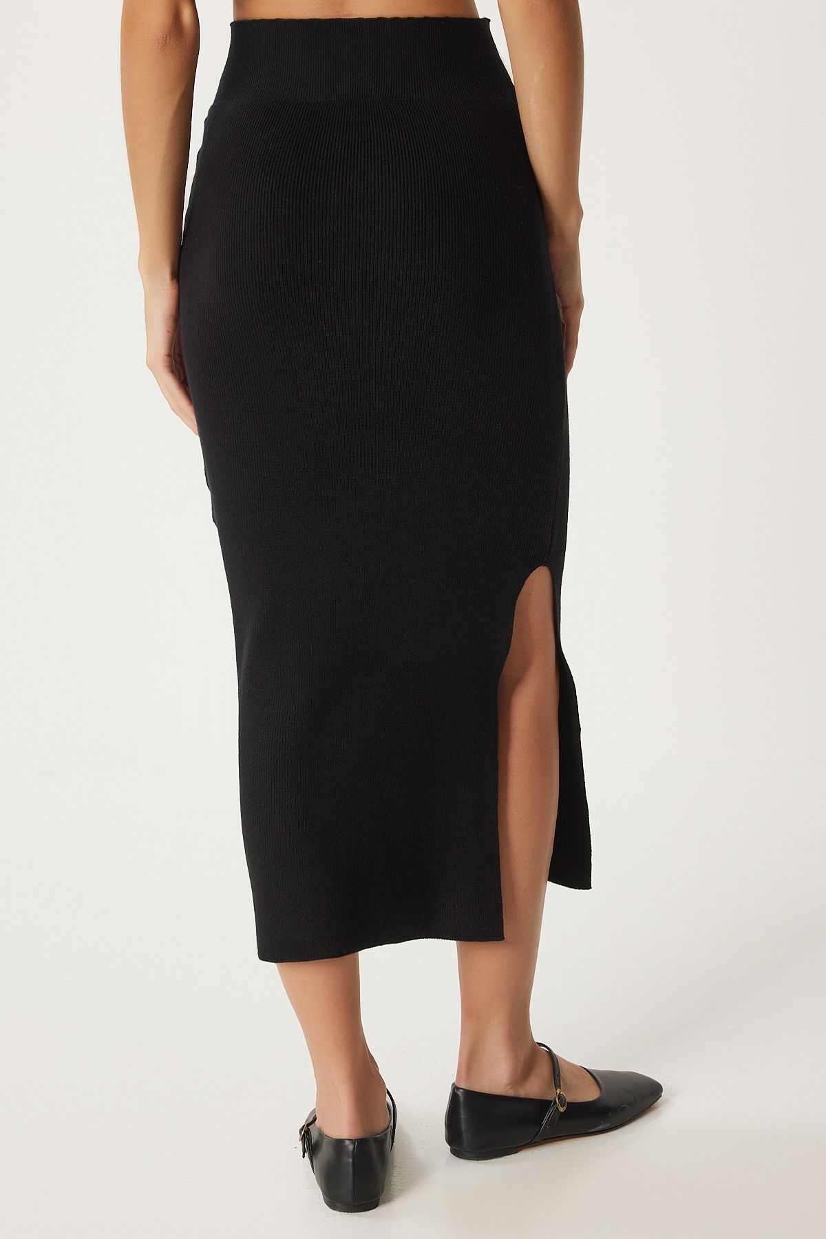 Female black single shoulder blouse knitwear skirt set FN03355