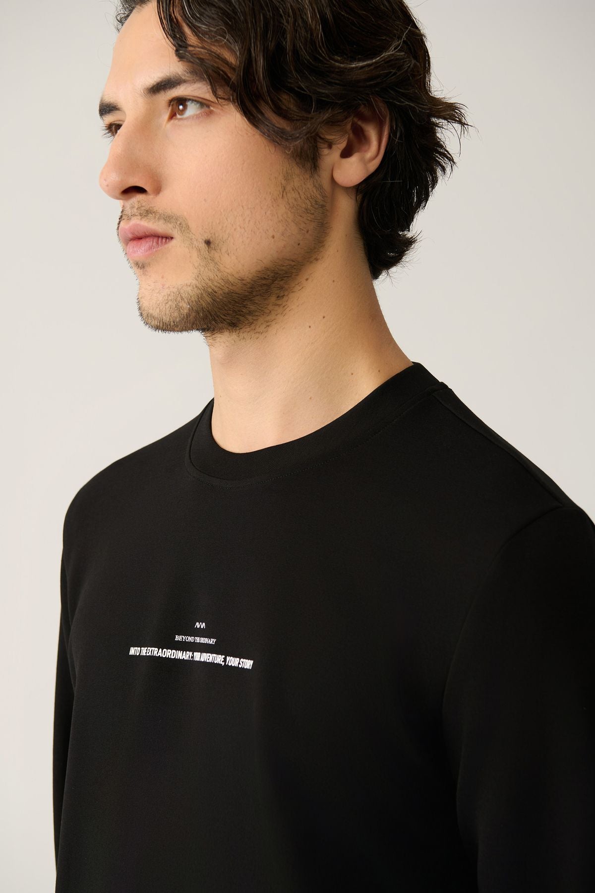 Men's black bike collar interlok printed sweatshirt A41y1246