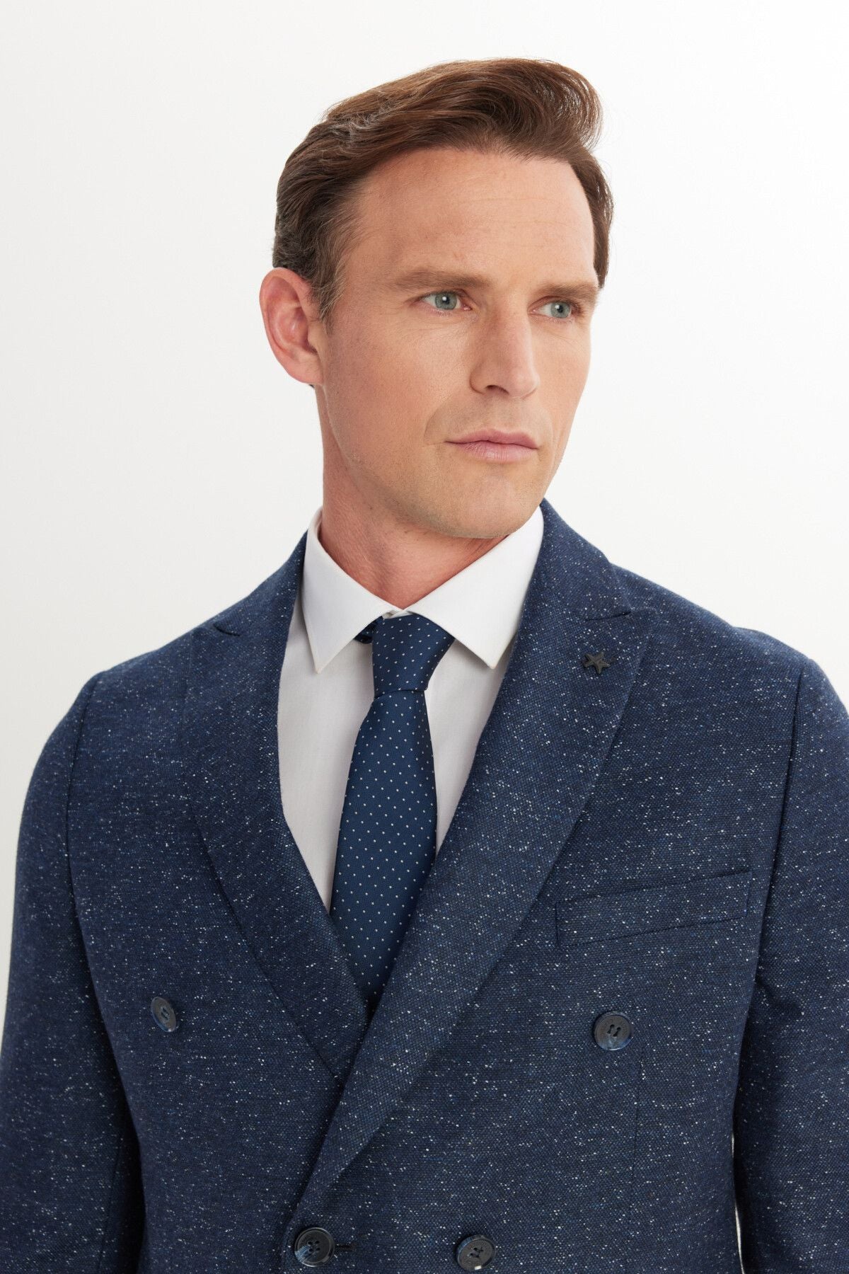 Men's navy blue slim fit narrow -cut swallow collar patterned suit suits