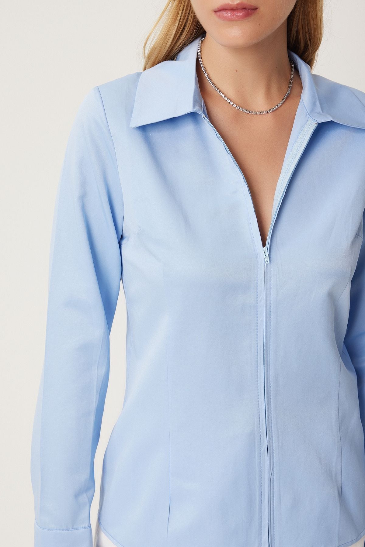 Female Sky Blue Zippered Comfortable Shirt FN03242
