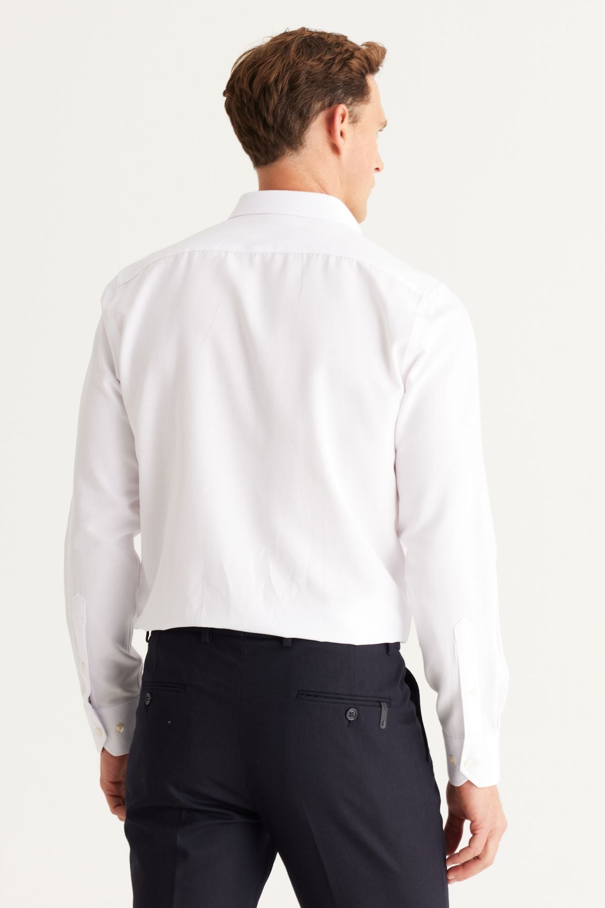 Male Oxford White button collar easy to ironing cotton slim fit narrow cut shirt