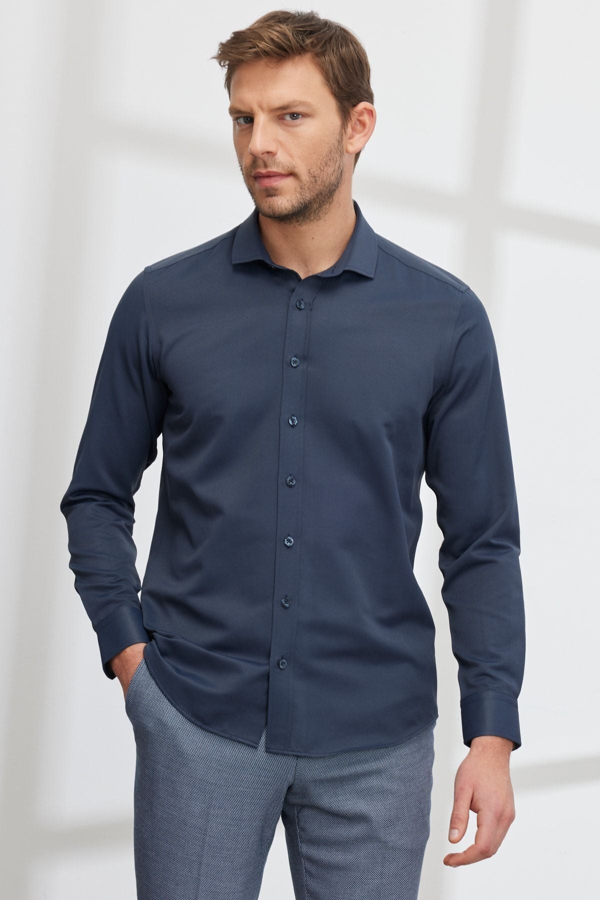 Men's navy blue slim fit narrow cut italy