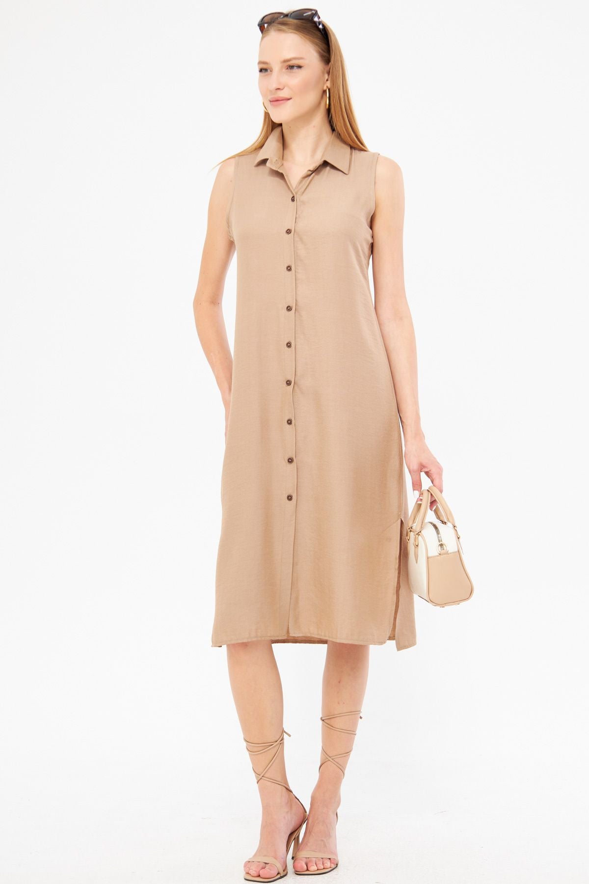 Female mink collar buttoned dress ARM-17Y00028