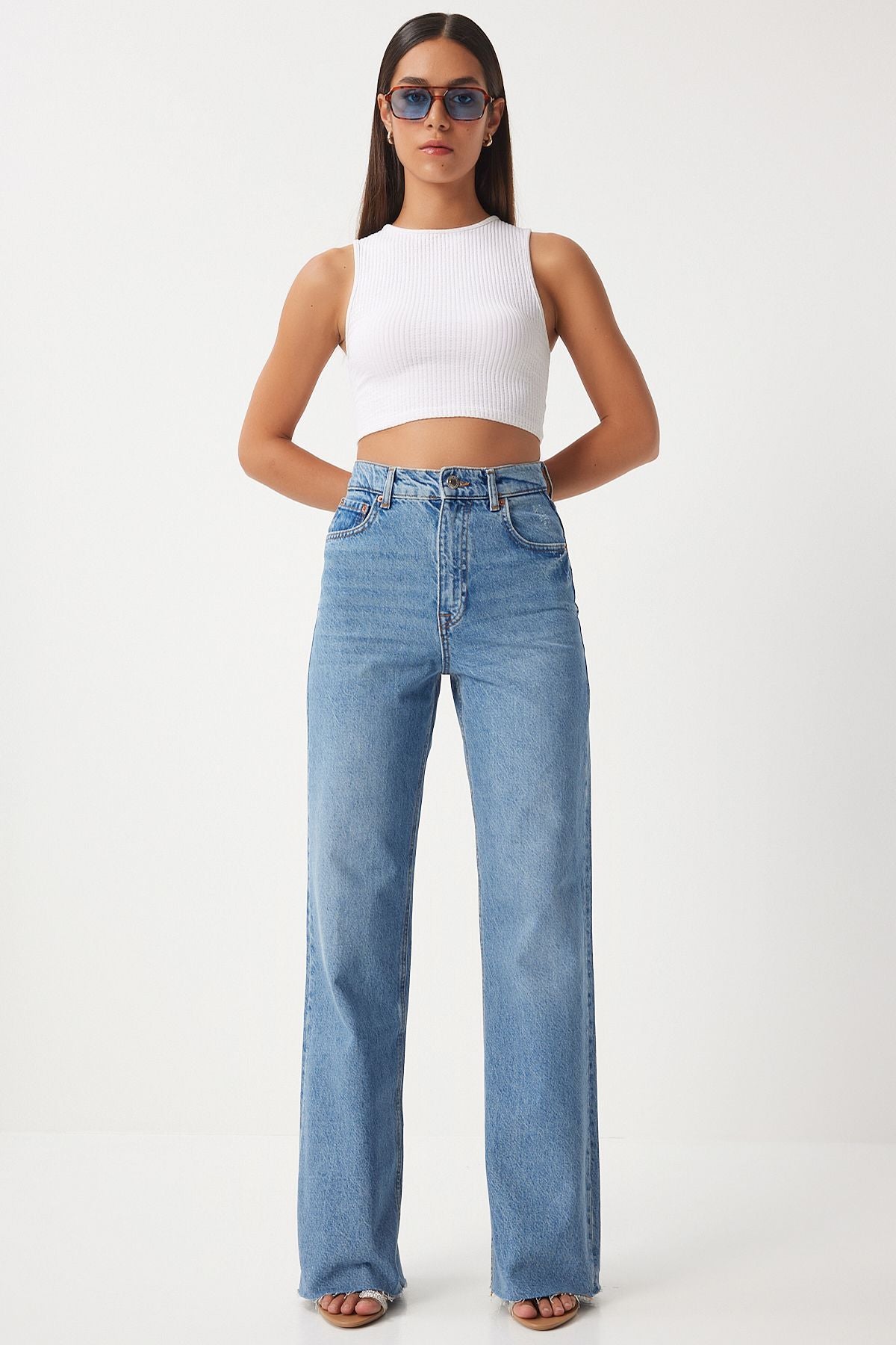 WOMEN'S MIDDLE BLUE WIDE LARGE POLICE JEAN UT00017