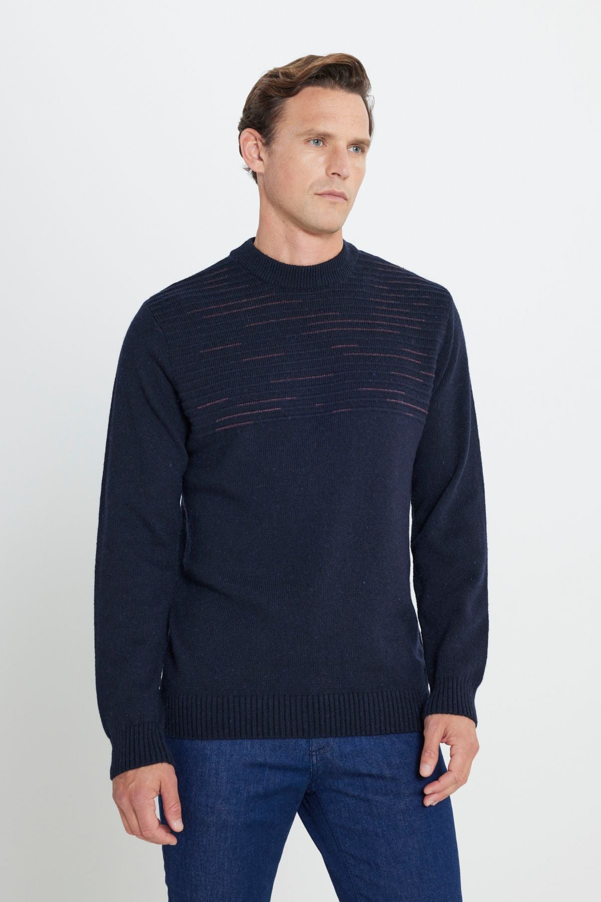 Men's Navy Bordo-Bordo Standard Fit Normal Cut Half Fisherman Yaka Knitwear Kazakh