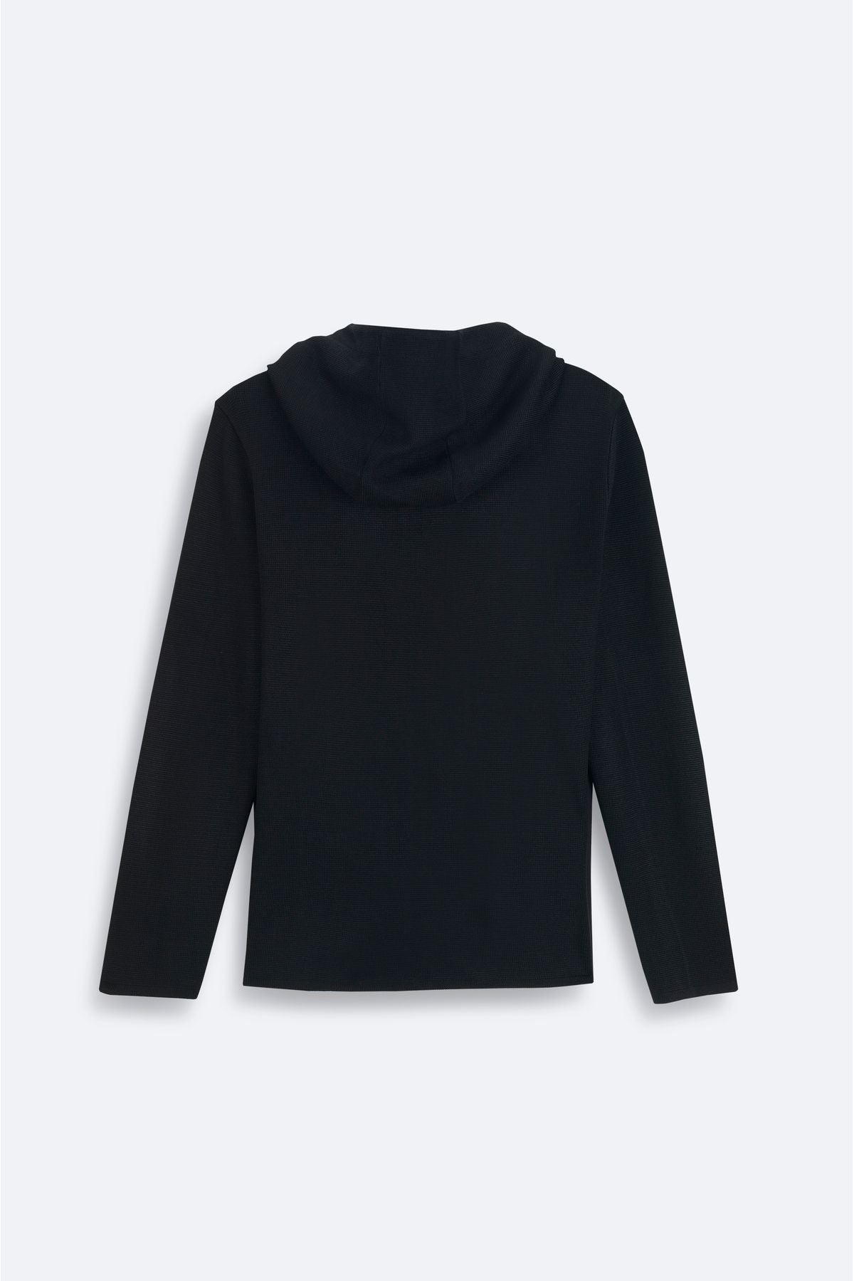 Men's black hood front technical fabric detailed zipper woolen cardigan A32y6058