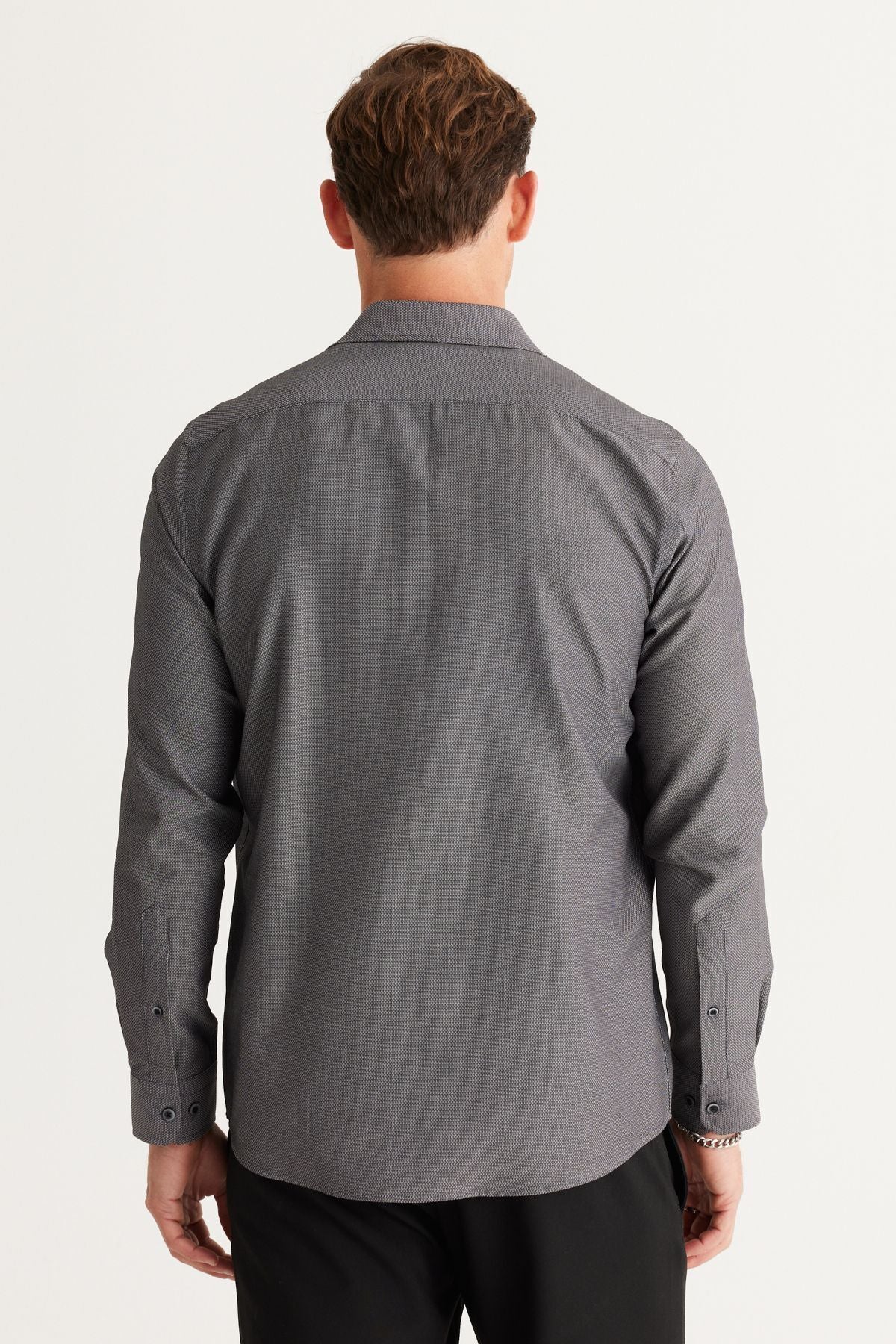 Men's black slim fit narrow -cut classic collar Amesticated cotton shirt