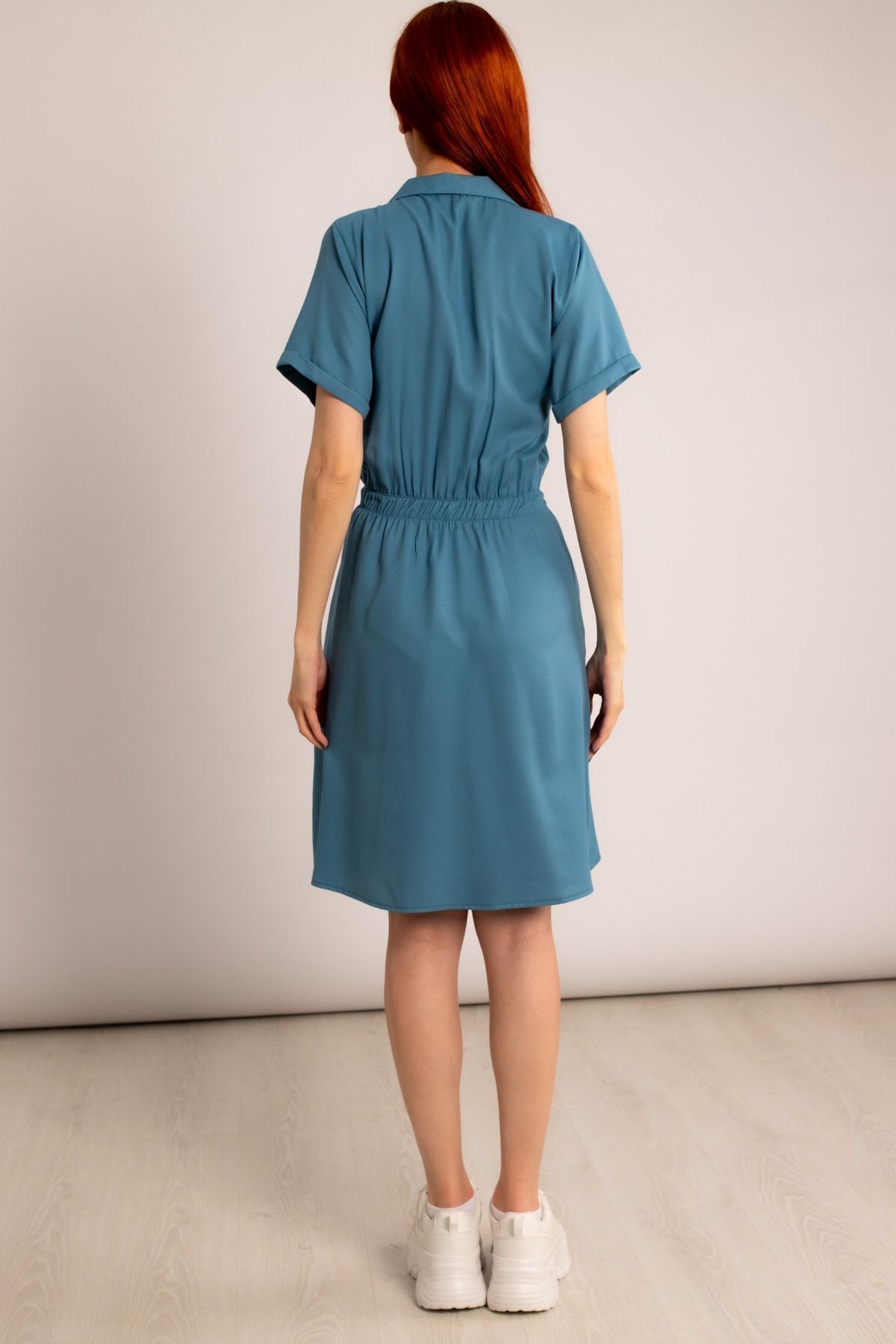 Woman Indigo Waist Tire Short Sleeve Shirt Dress ARM-23Y001035