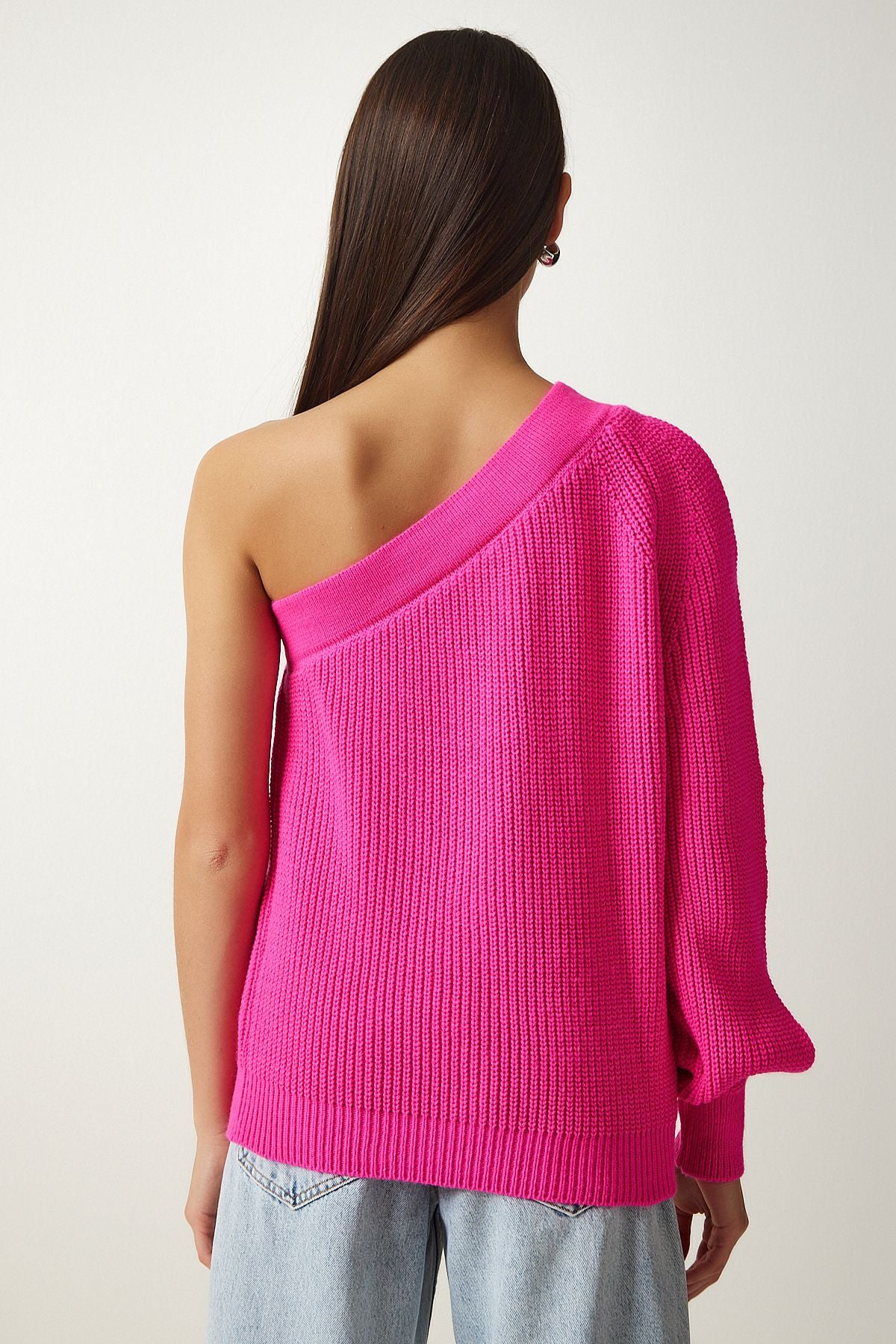 Women's Fuchsia Window Detail One Sleeve Knitwear Sweater PF00059