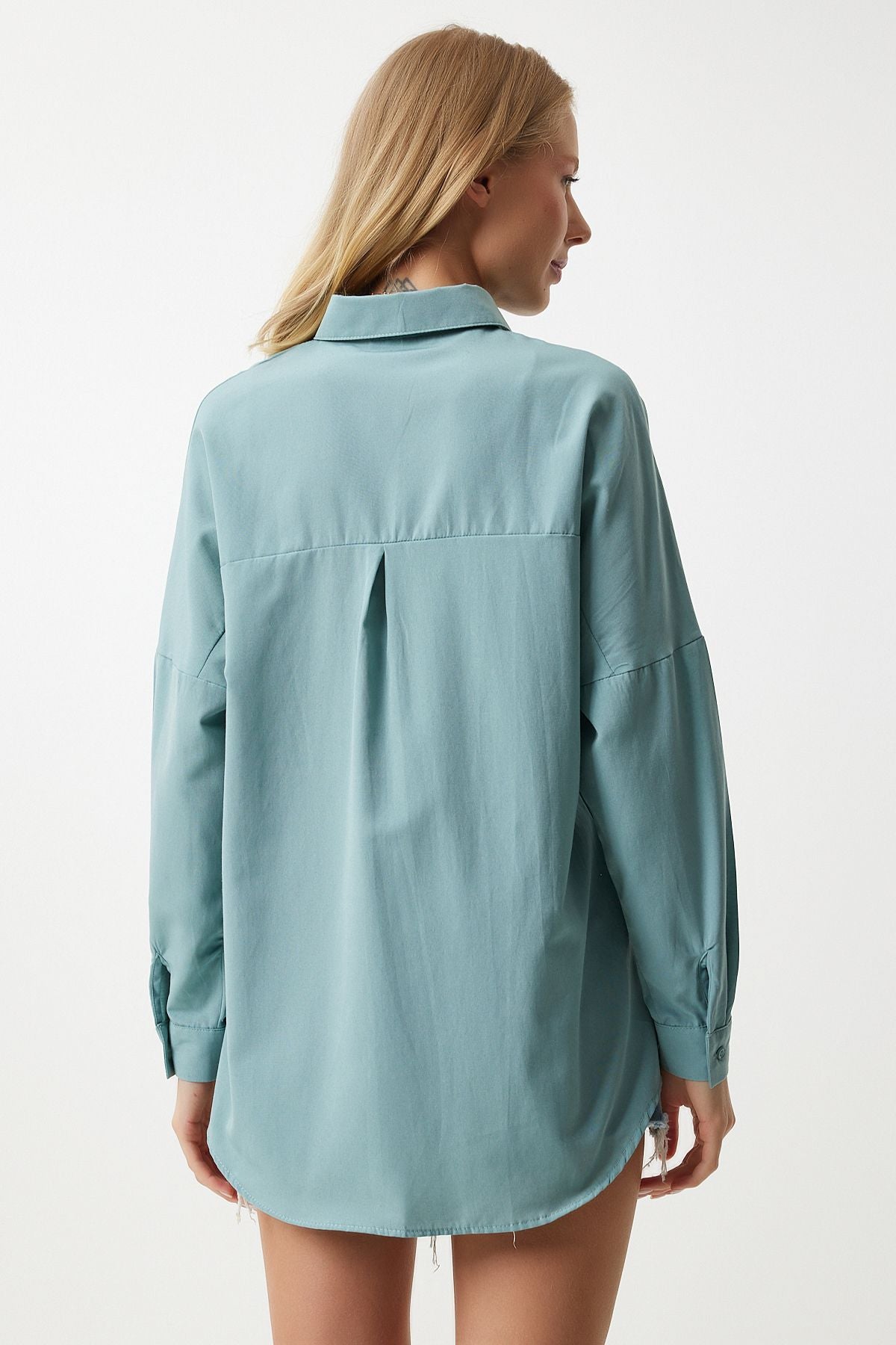Woman Dark Water Green Oversize Long Basic Shirt DD00842