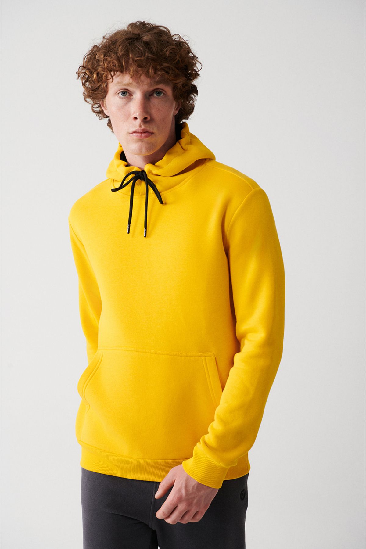 Men's Yellow Hooded 3 -IP Cotton Sweatshirt E001018