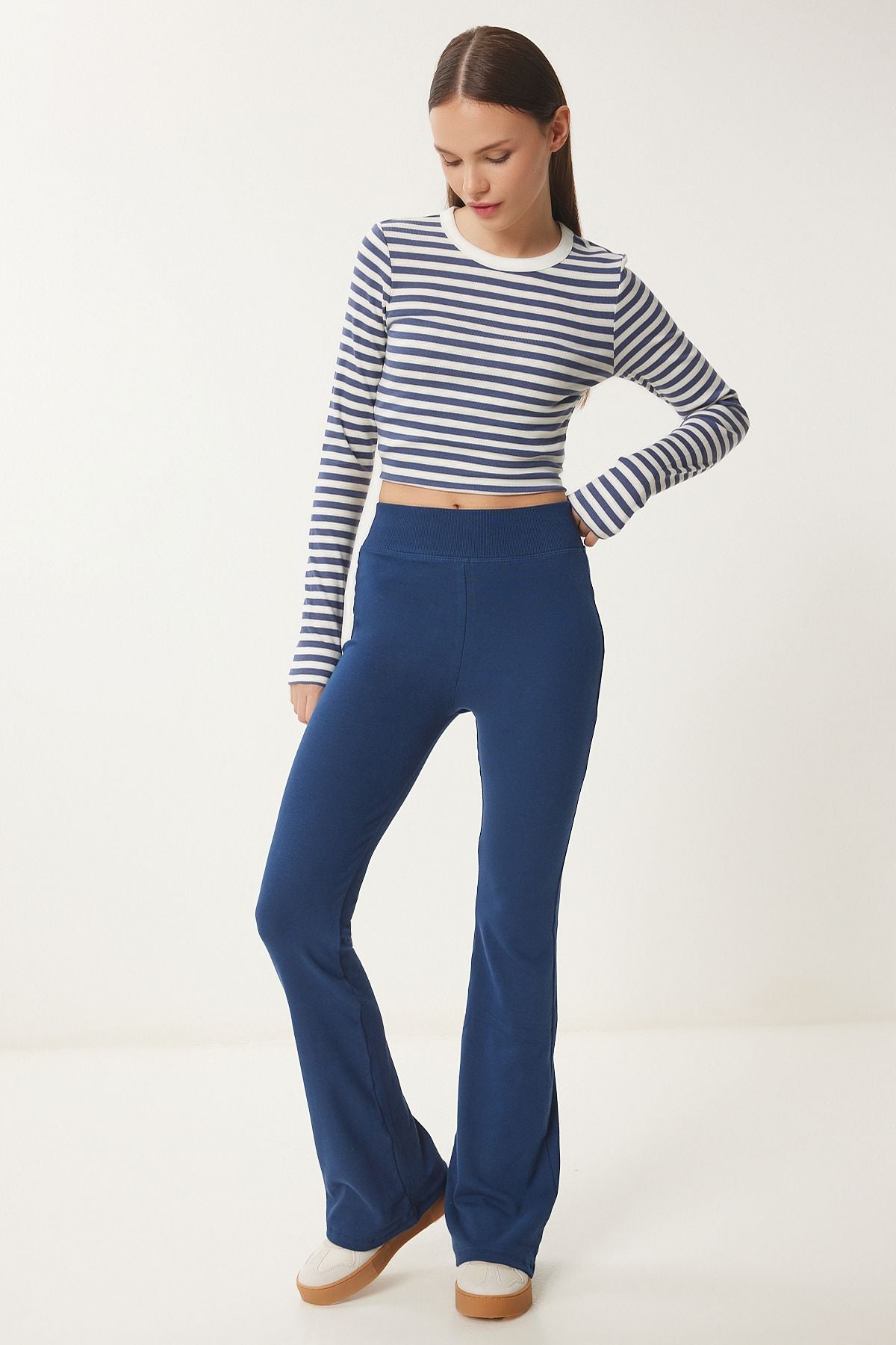 Woman navy blue high waist Spanish trotting tights XR00021